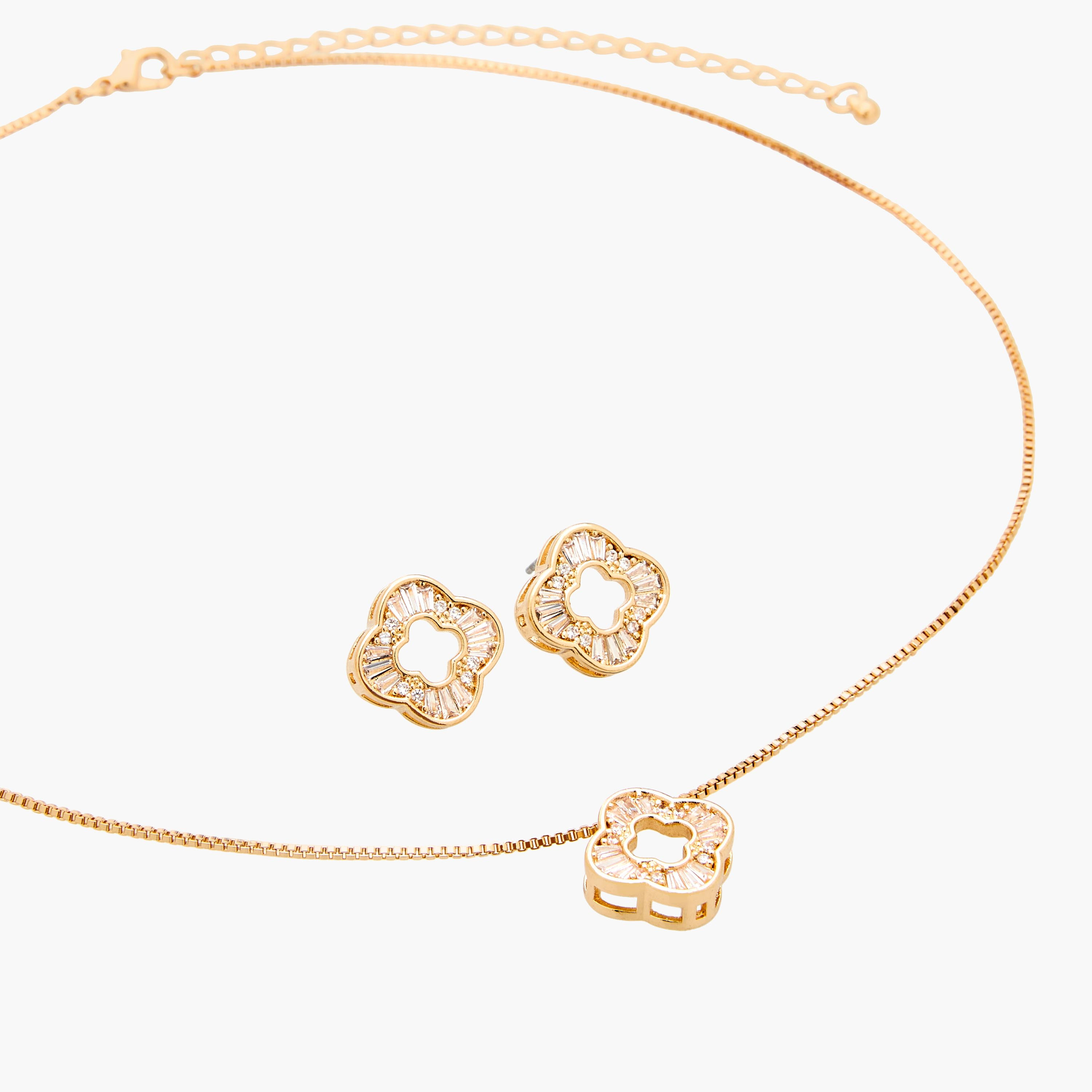 عقد وحلق بتزيينات زهرية - طقم من قطعتين-women-watchesandjewellery-jewellery-jewellerysets-image-3