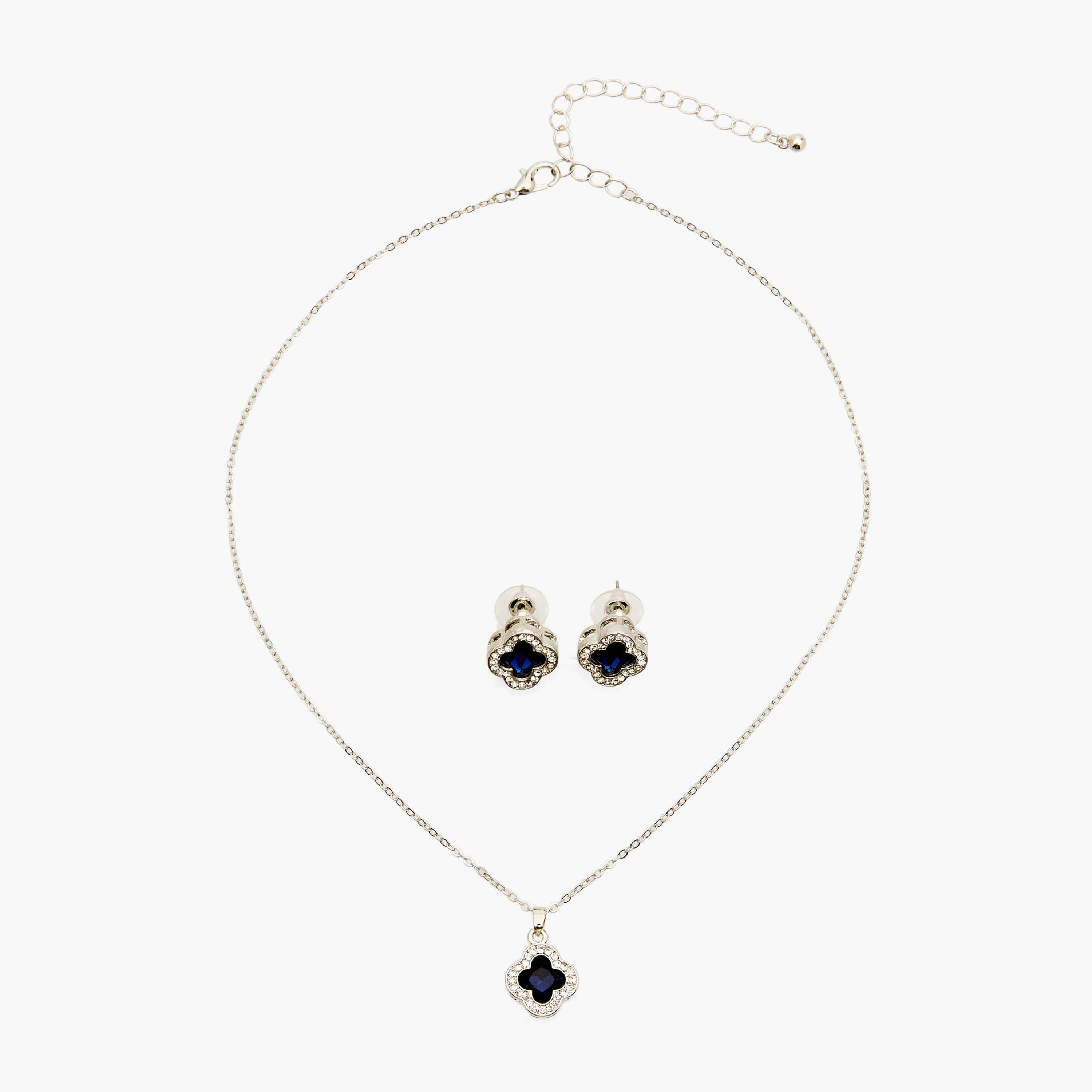 طقم قلادة وأقراط مزينة بأحجار كريستال صناعية - قطعتين-women-watchesandjewellery-jewellery-necklacesandpendants-image-2