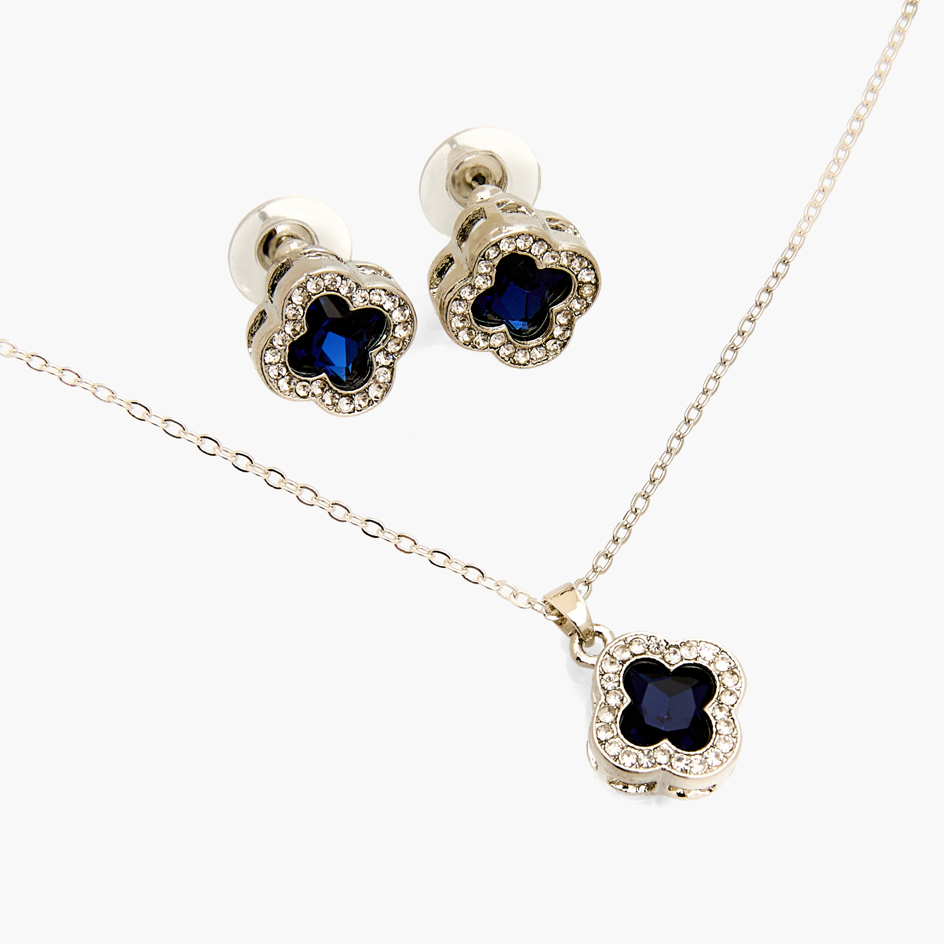 طقم قلادة وأقراط مزينة بأحجار كريستال صناعية - قطعتين-women-watchesandjewellery-jewellery-necklacesandpendants-image-3