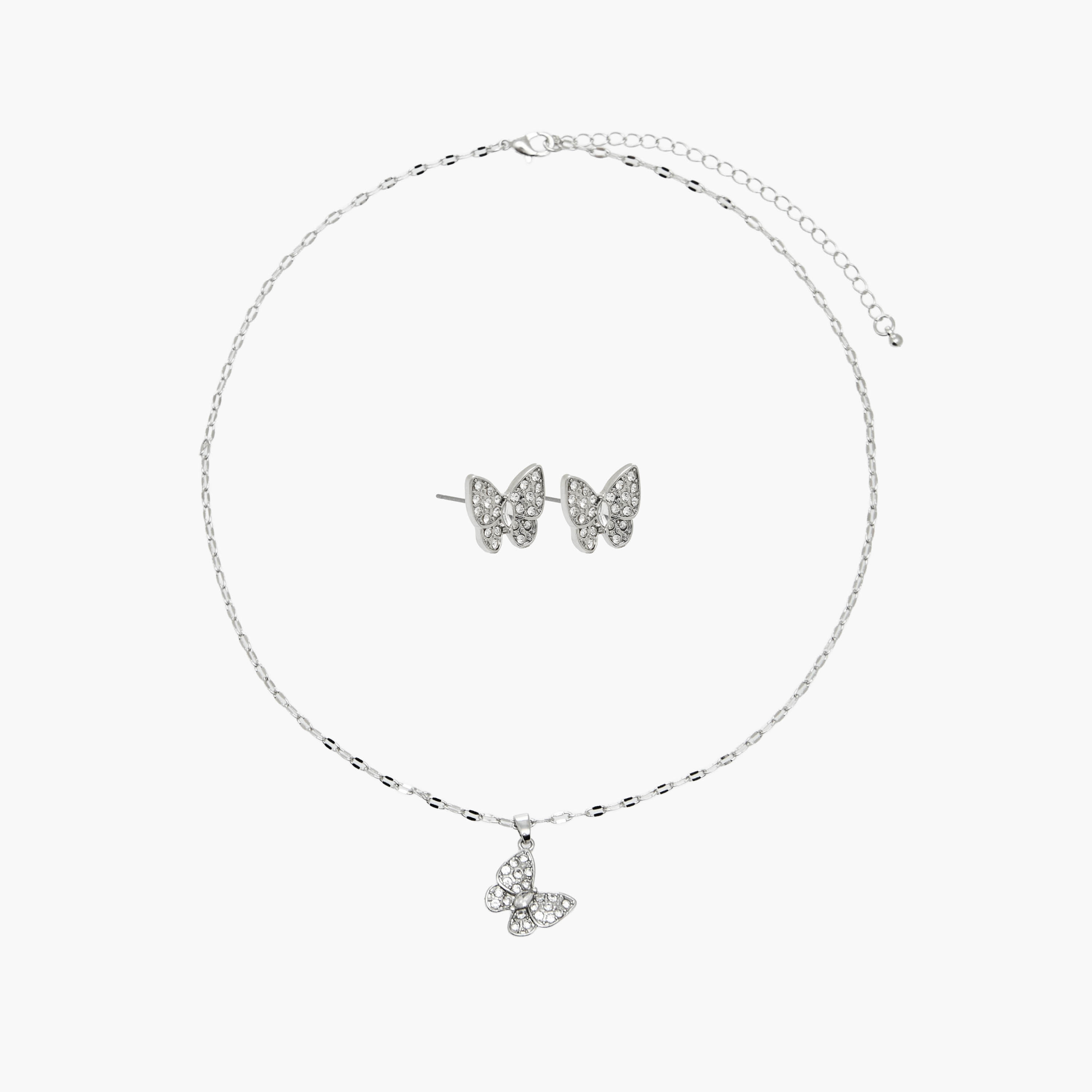 Set of 2 - Butterfly Embellished Pendant Necklace and Earrings-women-watchesandjewellery-jewellery-jewellerysets-image-1