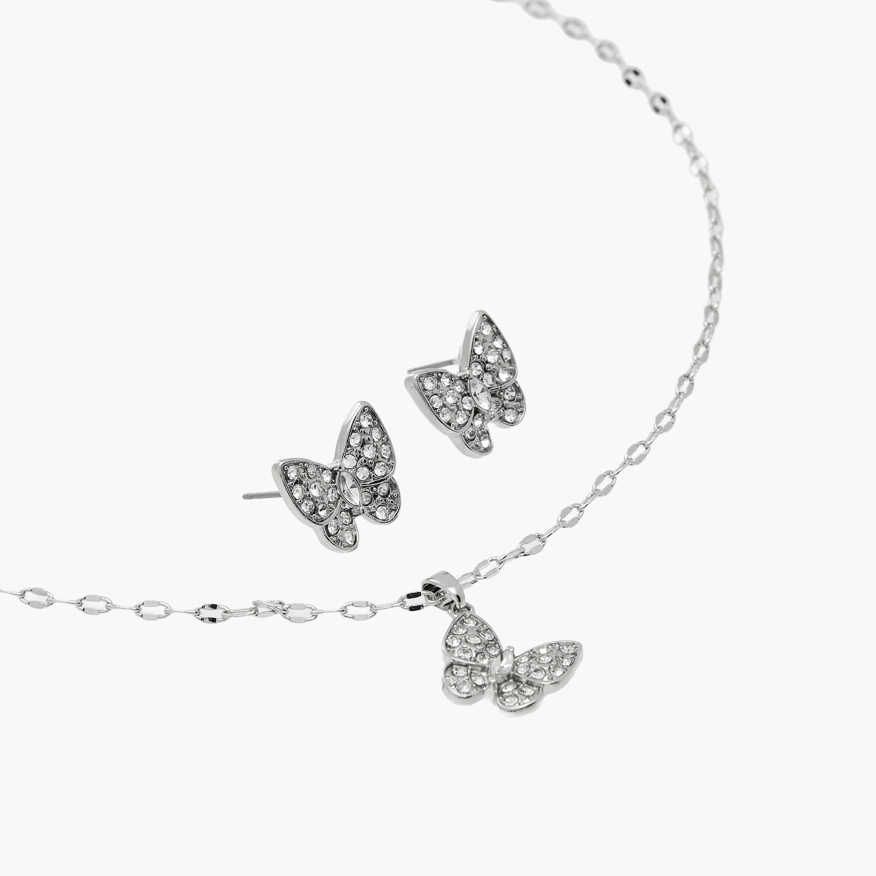 Set of 2 - Butterfly Embellished Pendant Necklace and Earrings-women-watchesandjewellery-jewellery-jewellerysets-image-3