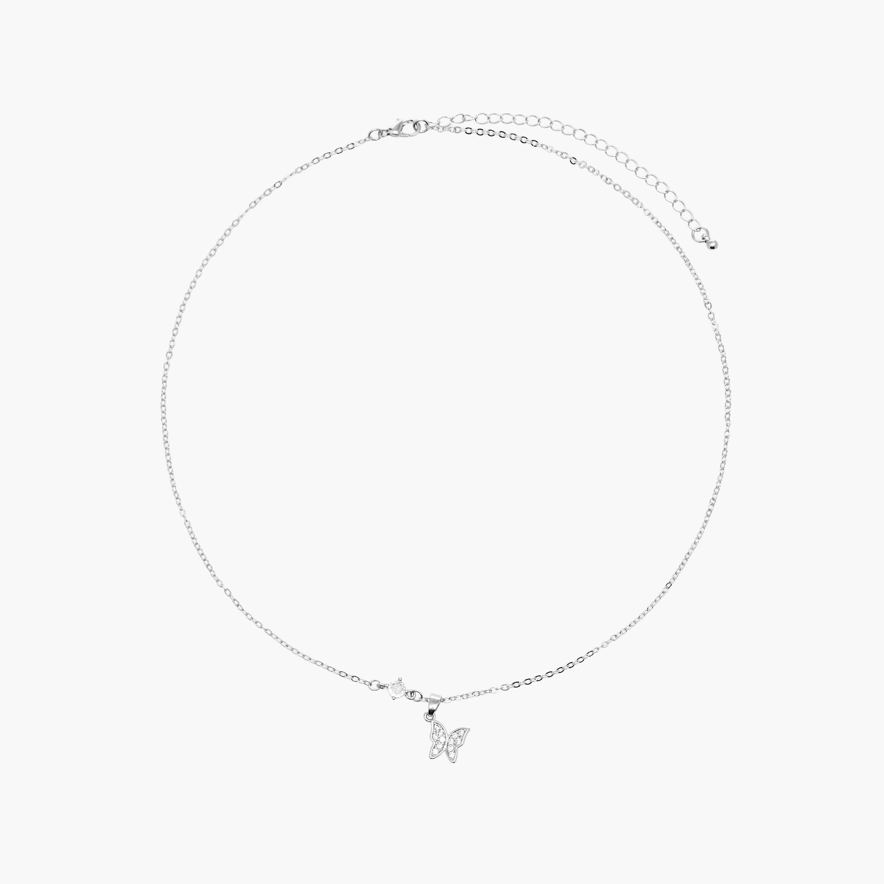 عقد بلون فضي ودلاية فراشة ومشبك إغلاق-women-watchesandjewellery-jewellery-necklacesandpendants-image-1