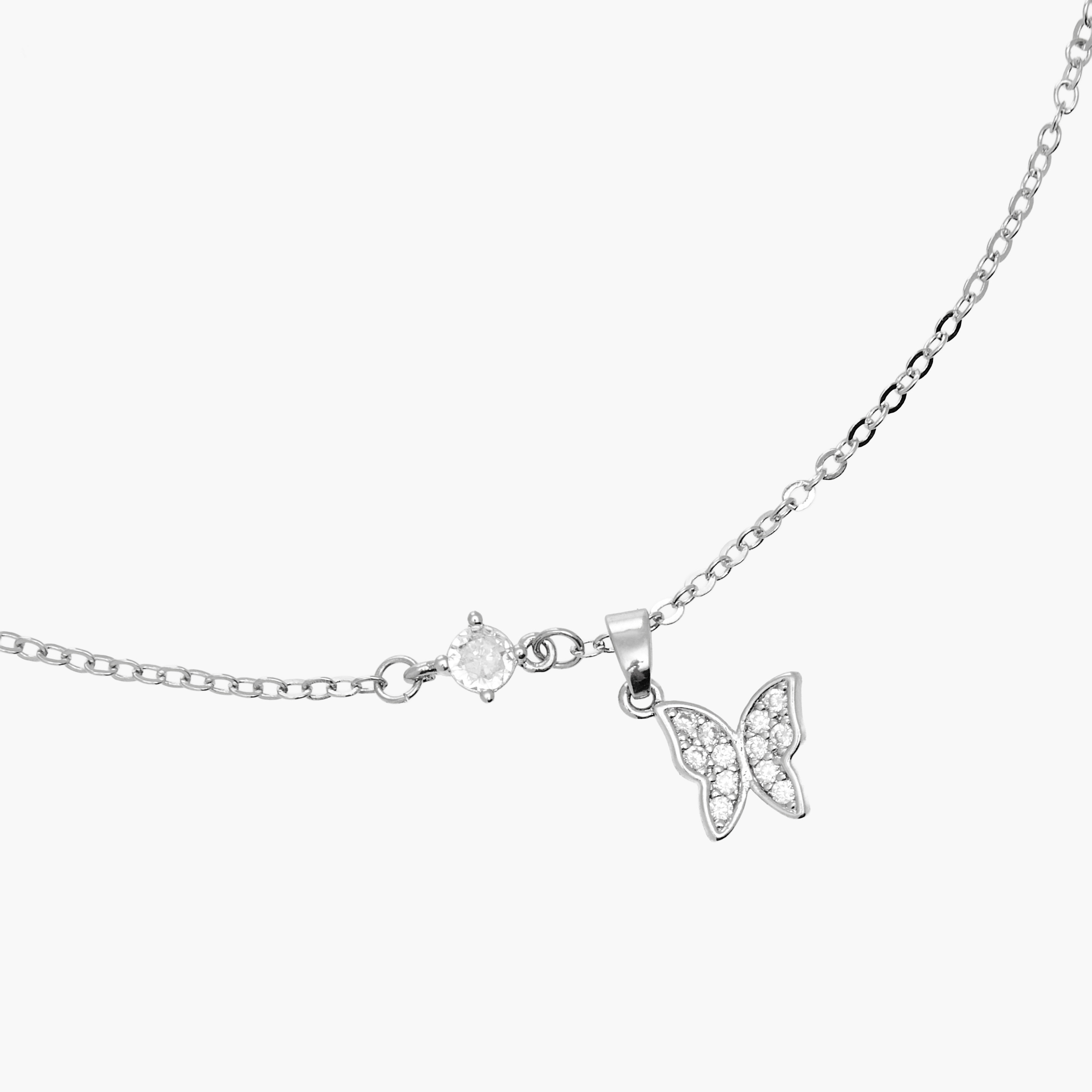عقد بلون فضي ودلاية فراشة ومشبك إغلاق-women-watchesandjewellery-jewellery-necklacesandpendants-image-4