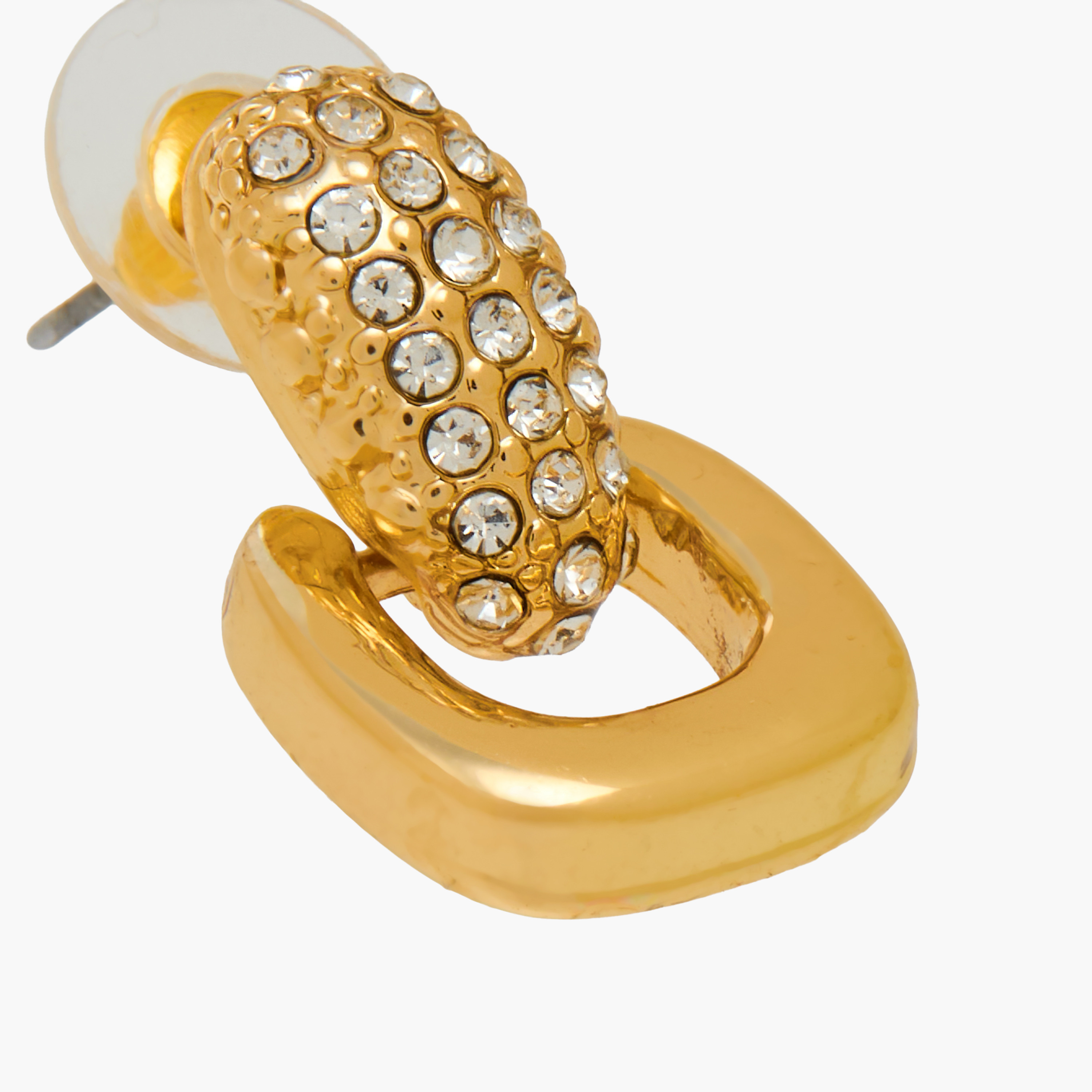 Gold Tone Stone Embellished Earrings with Pushback Closure-women-watchesandjewellery-jewellery-earrings-image-3