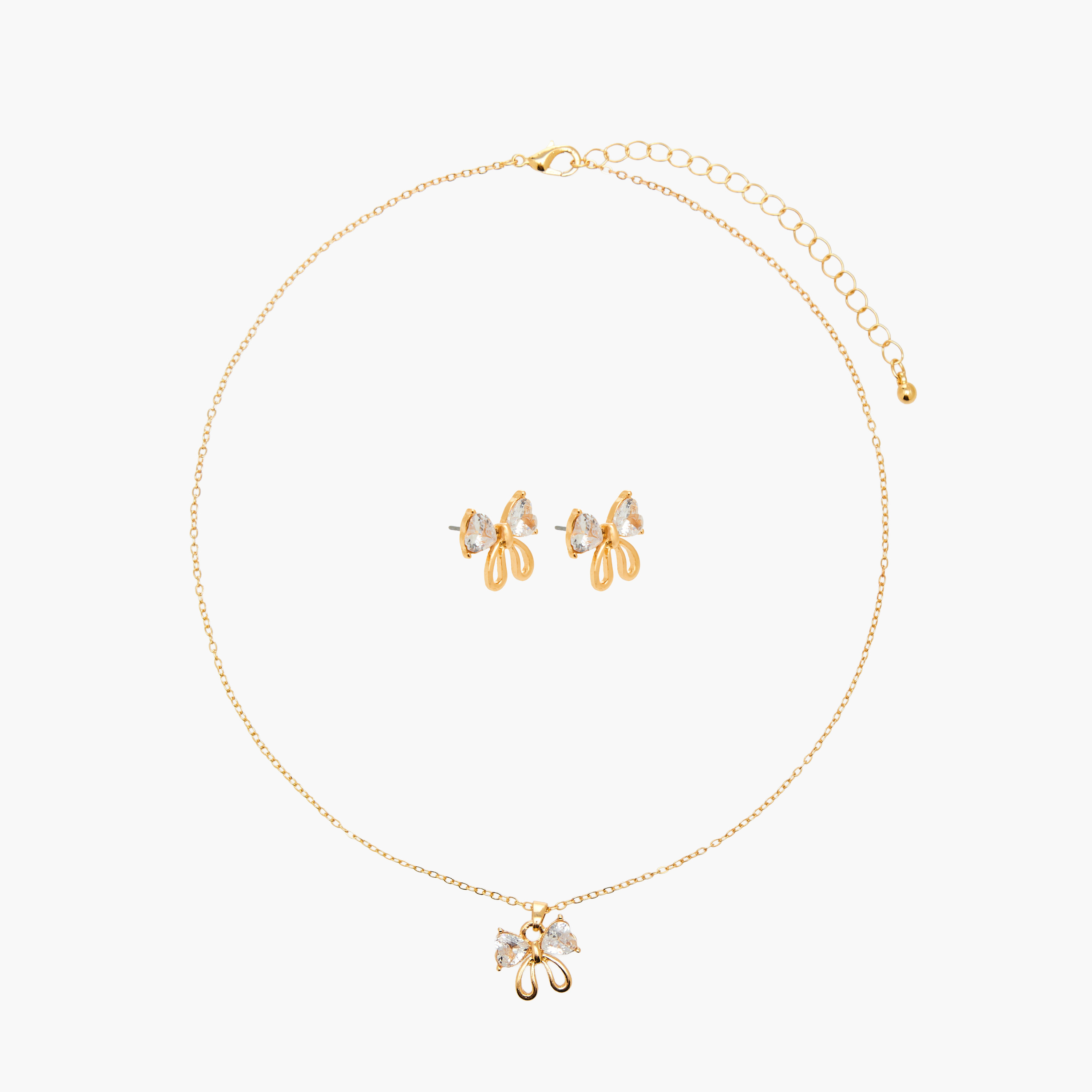 Set of 2 - Cubic Zirconia Stone Embellished Bow Necklace and Earrings-women-watchesandjewellery-jewellery-jewellerysets-image-1