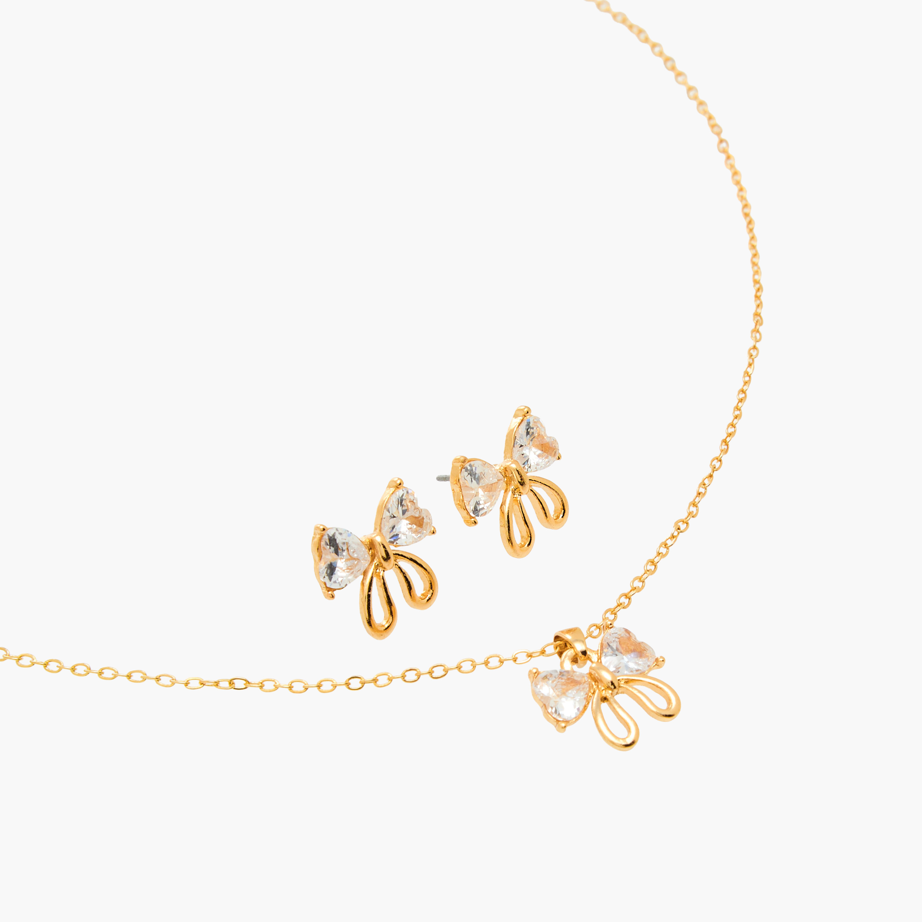 Set of 2 - Cubic Zirconia Stone Embellished Bow Necklace and Earrings-women-watchesandjewellery-jewellery-jewellerysets-image-3