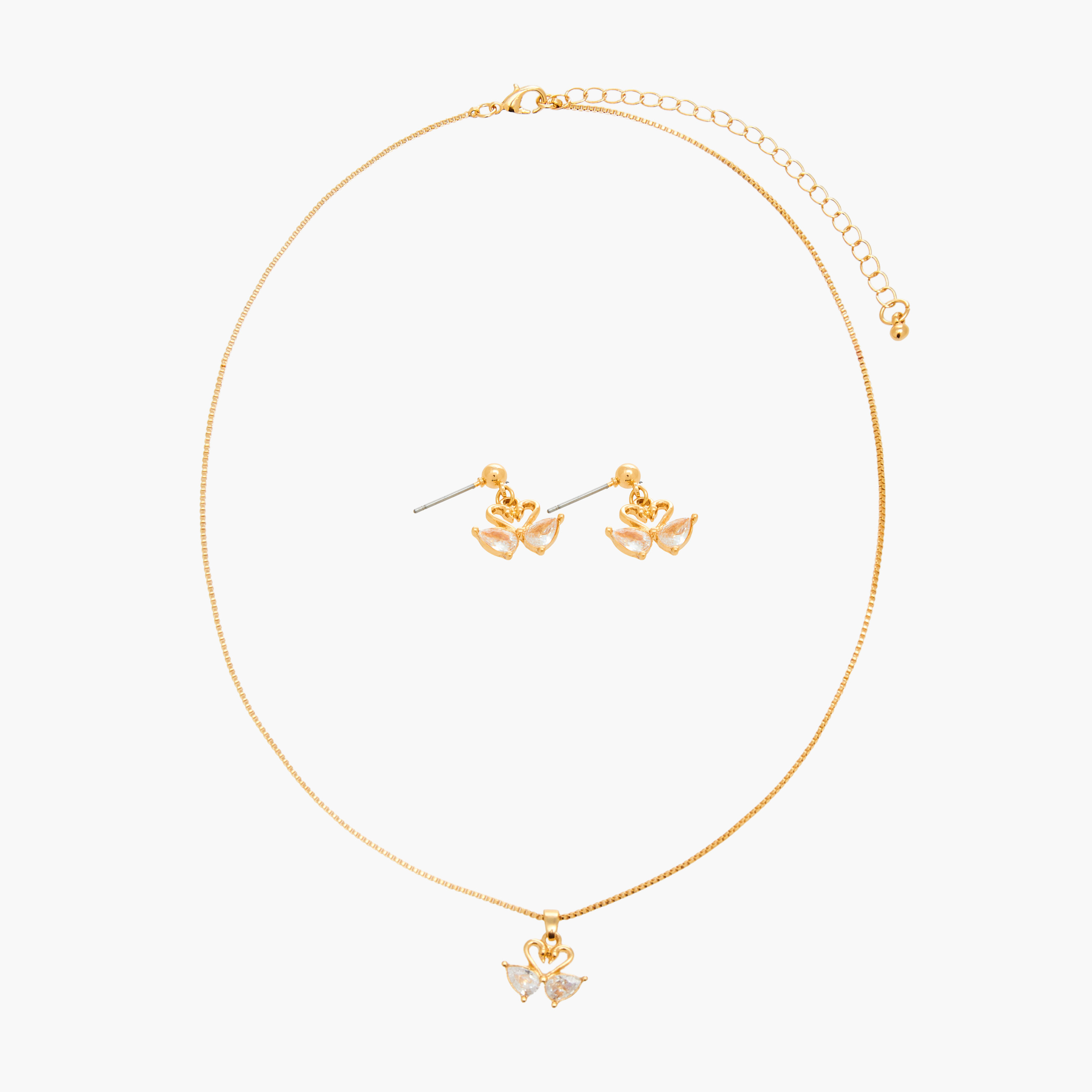 طقم حلق وعقد بتصميم بجعة مزيّن بحجر زيركون مكعب من قطعتين-women-watchesandjewellery-jewellery-jewellerysets-image-1