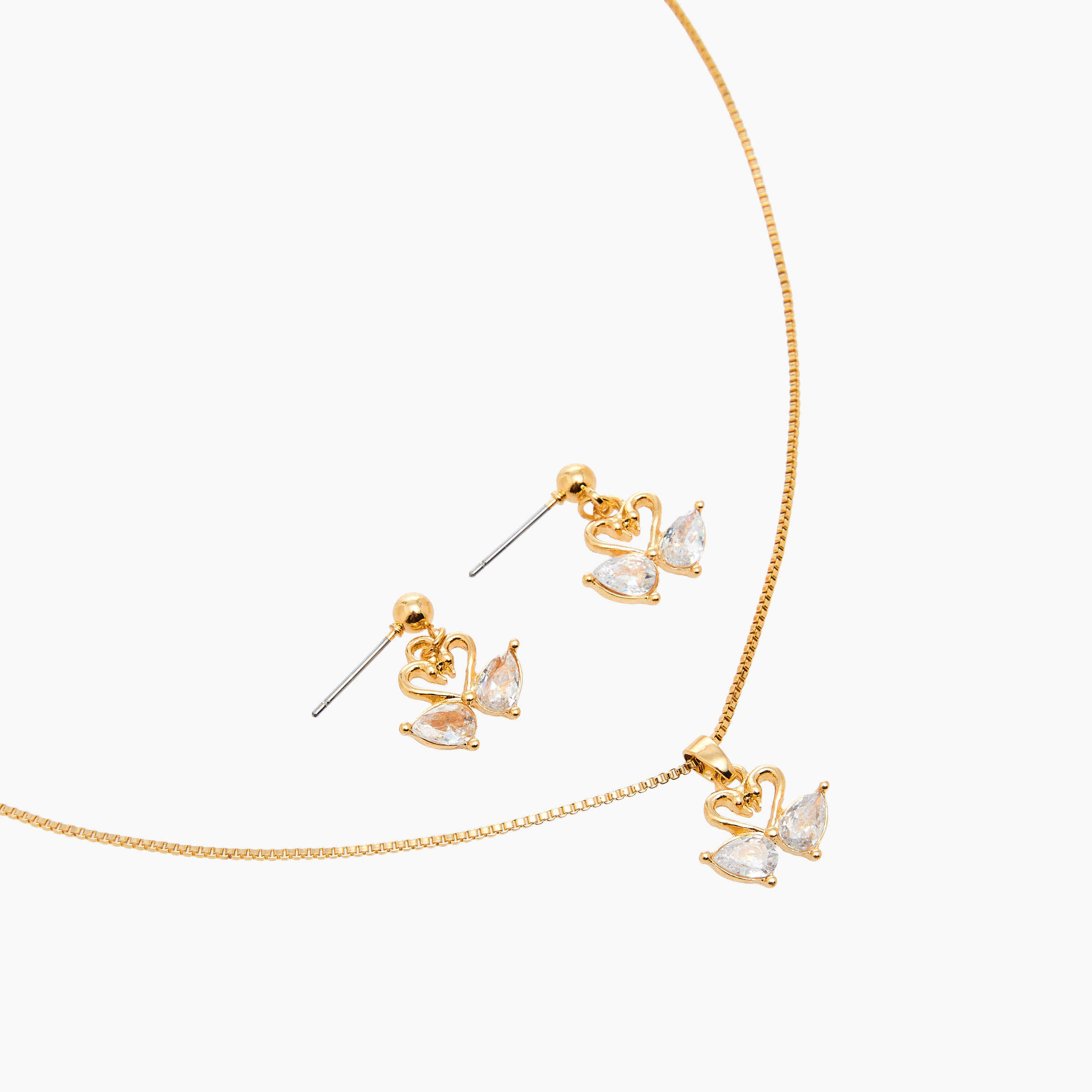طقم حلق وعقد بتصميم بجعة مزيّن بحجر زيركون مكعب من قطعتين-women-watchesandjewellery-jewellery-jewellerysets-image-3