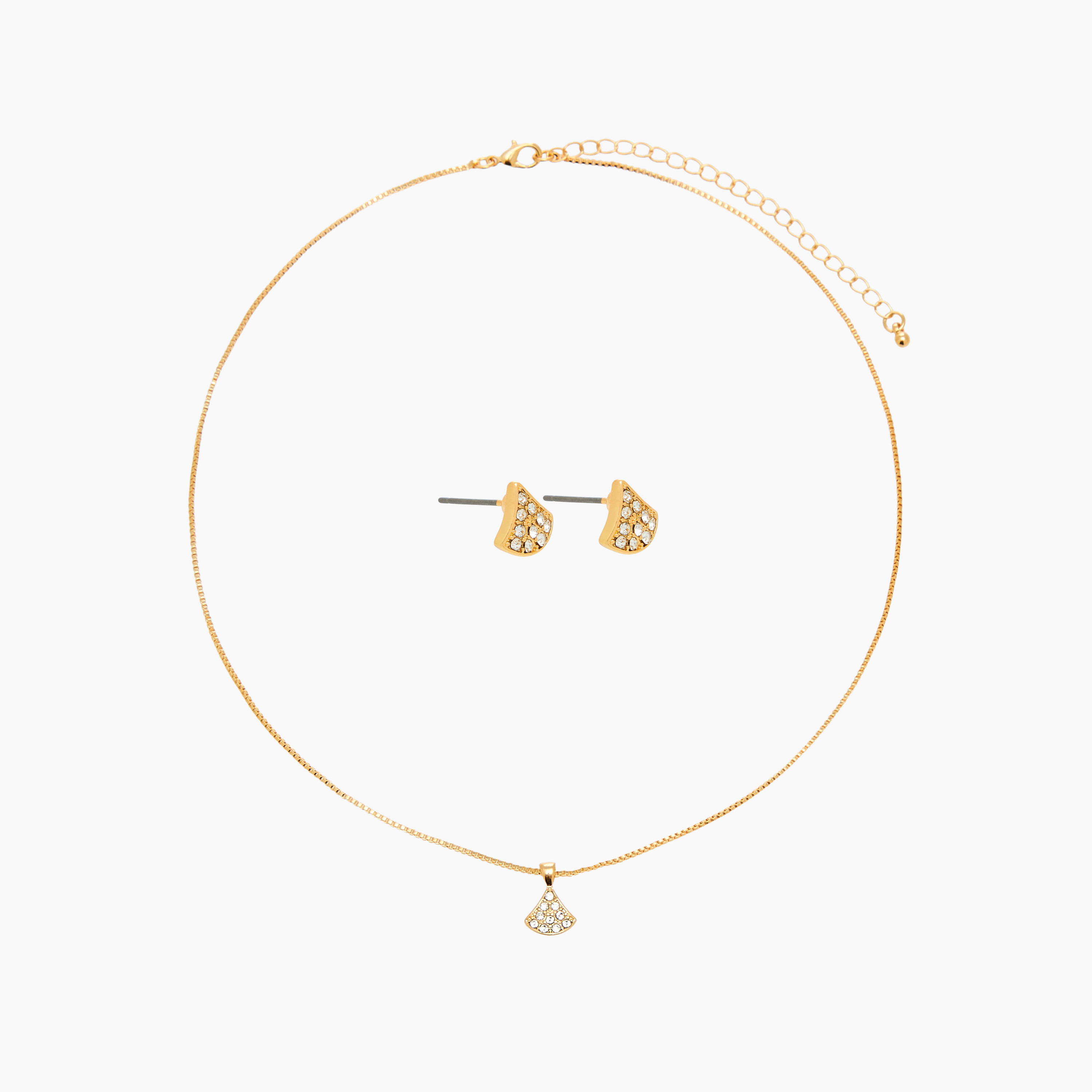 Set of 2 - Cubic Zirconia Stone Embellished Triangle Pendant Necklace and Earrings-women-watchesandjewellery-jewellery-jewellerysets-image-1