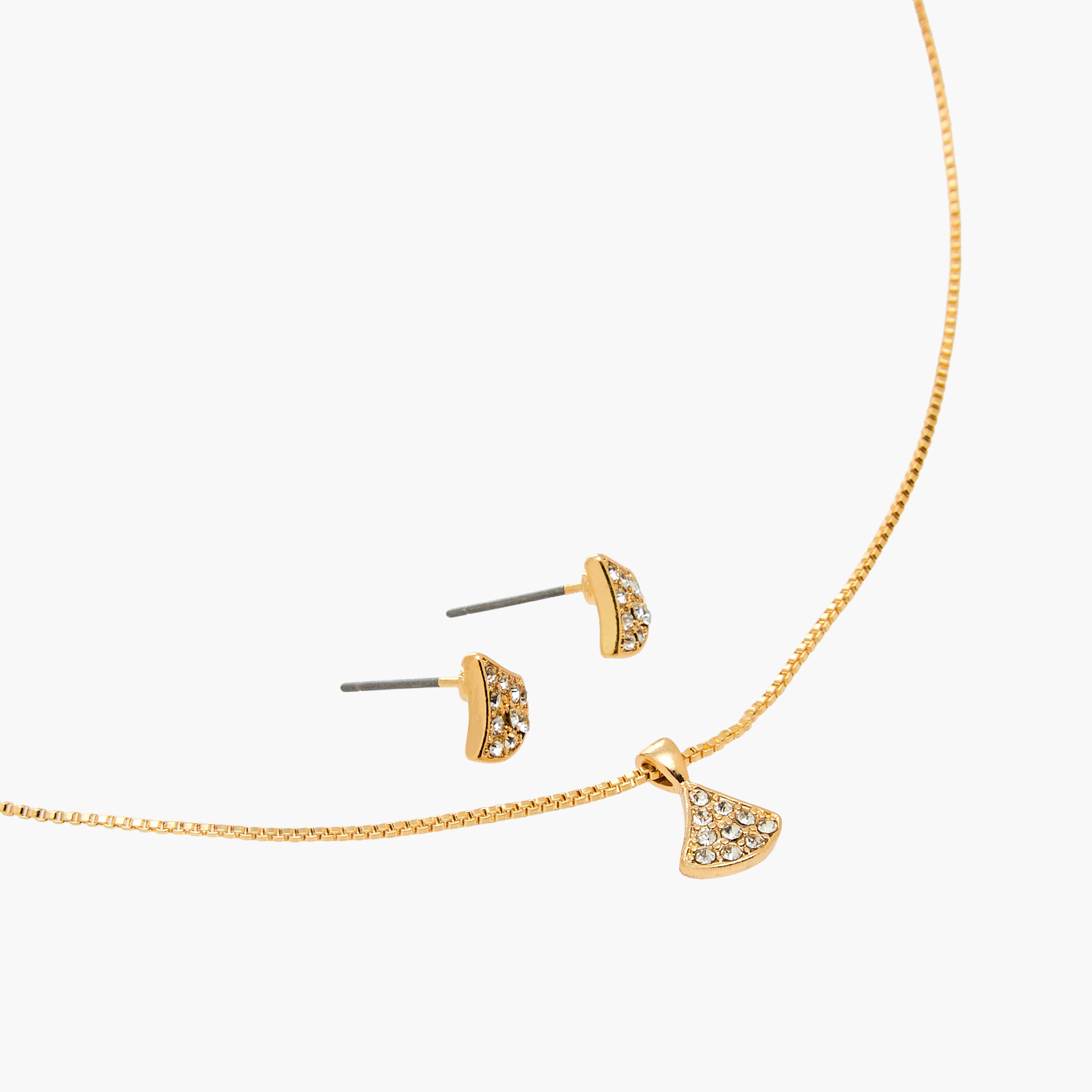 Set of 2 - Cubic Zirconia Stone Embellished Triangle Pendant Necklace and Earrings-women-watchesandjewellery-jewellery-jewellerysets-image-3