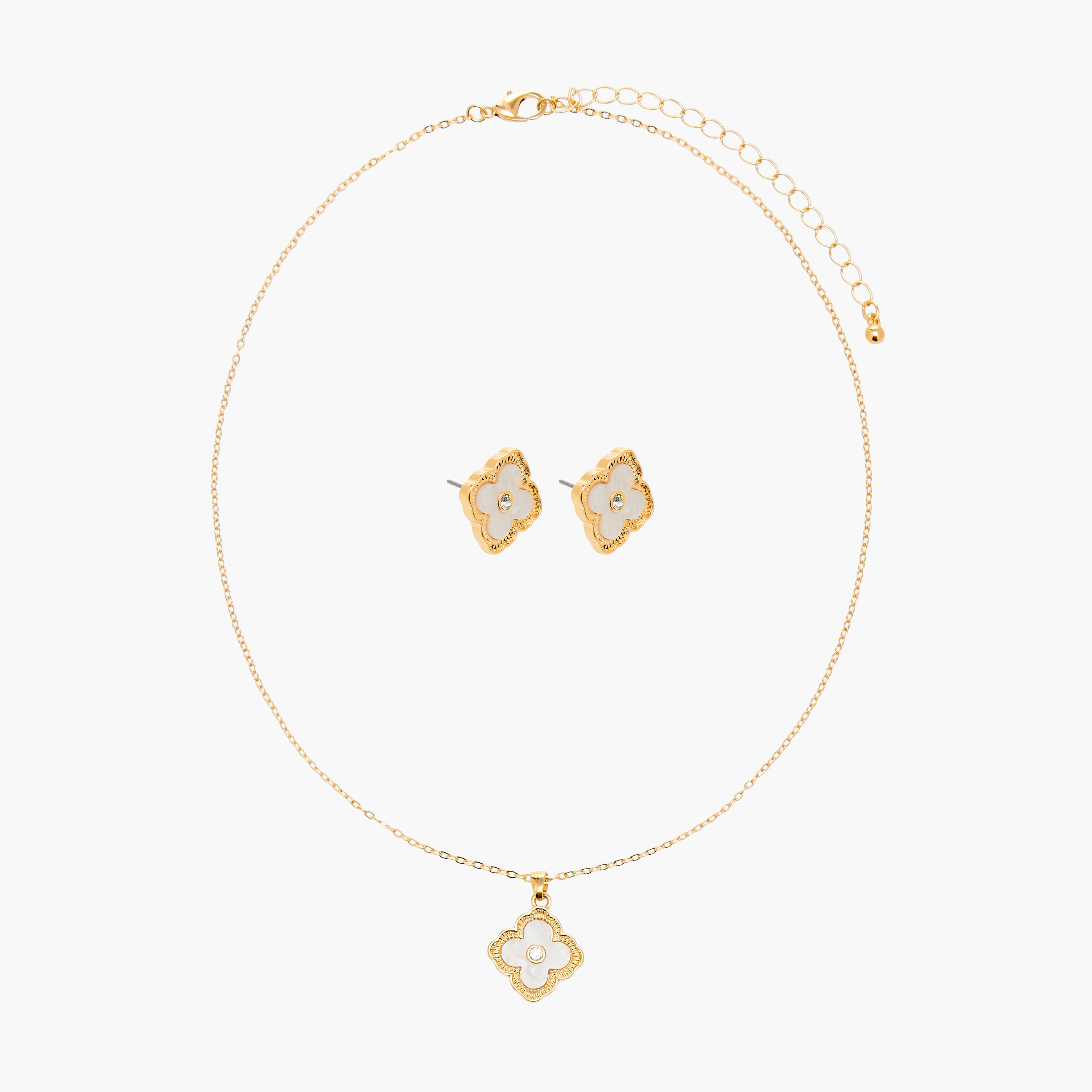 حلق وعقد بدلاية زهرية وتزيينات حجر - طقم من قطعتين-women-watchesandjewellery-jewellery-jewellerysets-image-1