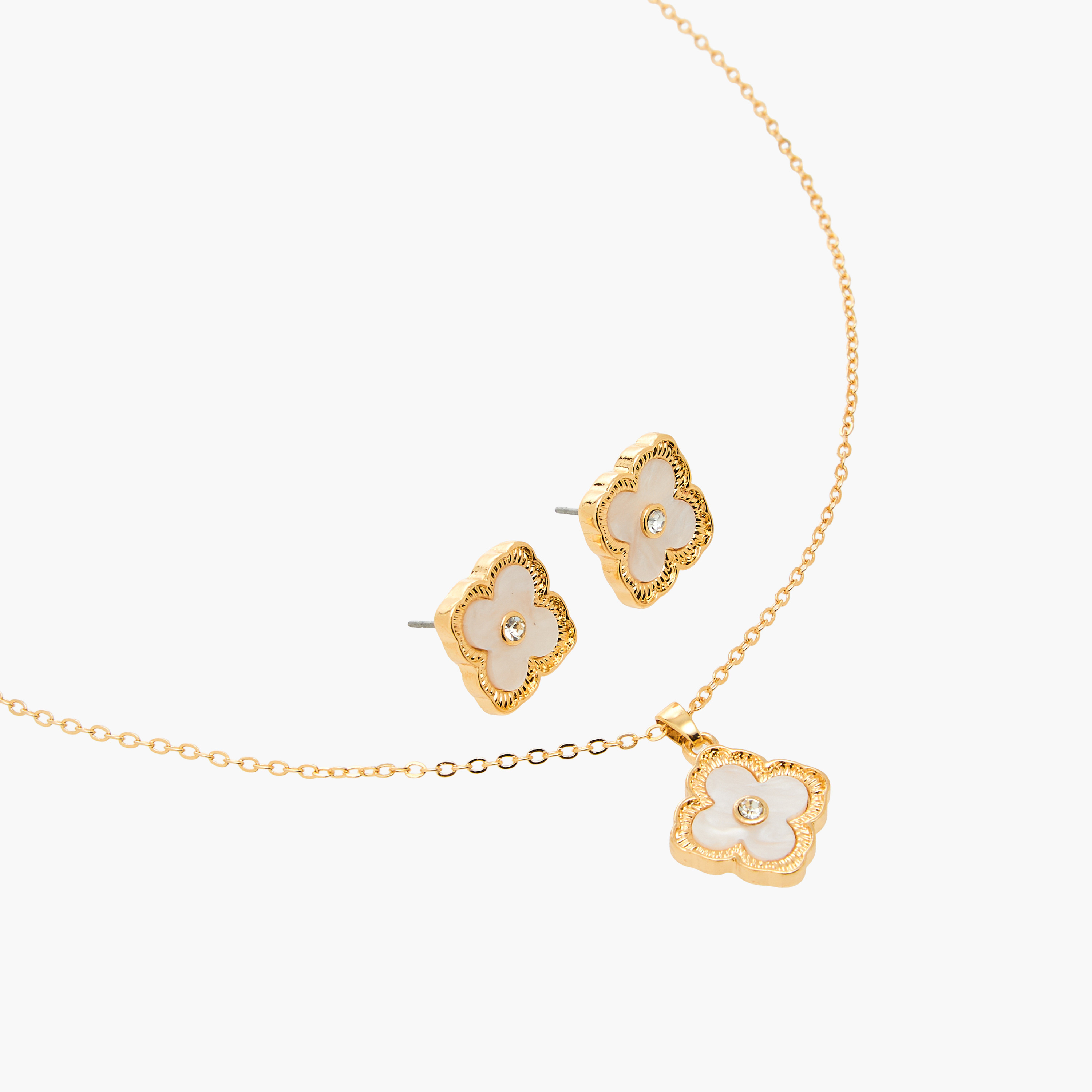 حلق وعقد بدلاية زهرية وتزيينات حجر - طقم من قطعتين-women-watchesandjewellery-jewellery-jewellerysets-image-3