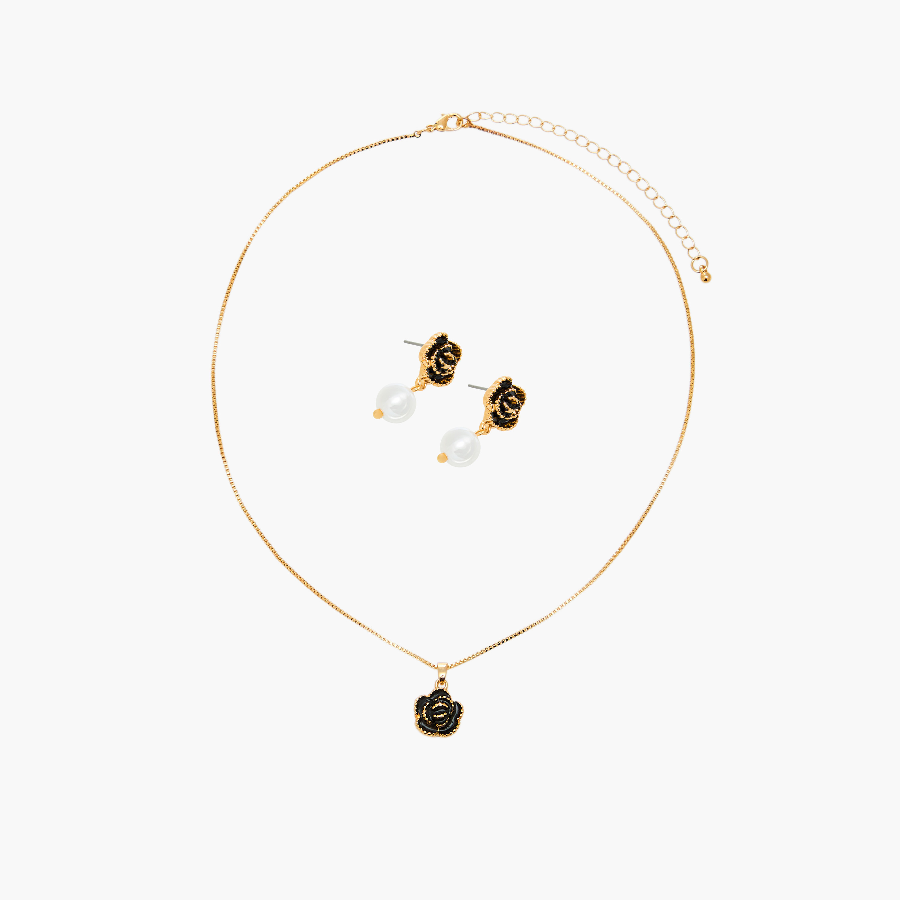 طقم من 2 - قلادة بدلاية مزينة بالزهور وأقراط-women-watchesandjewellery-jewellery-jewellerysets-image-3