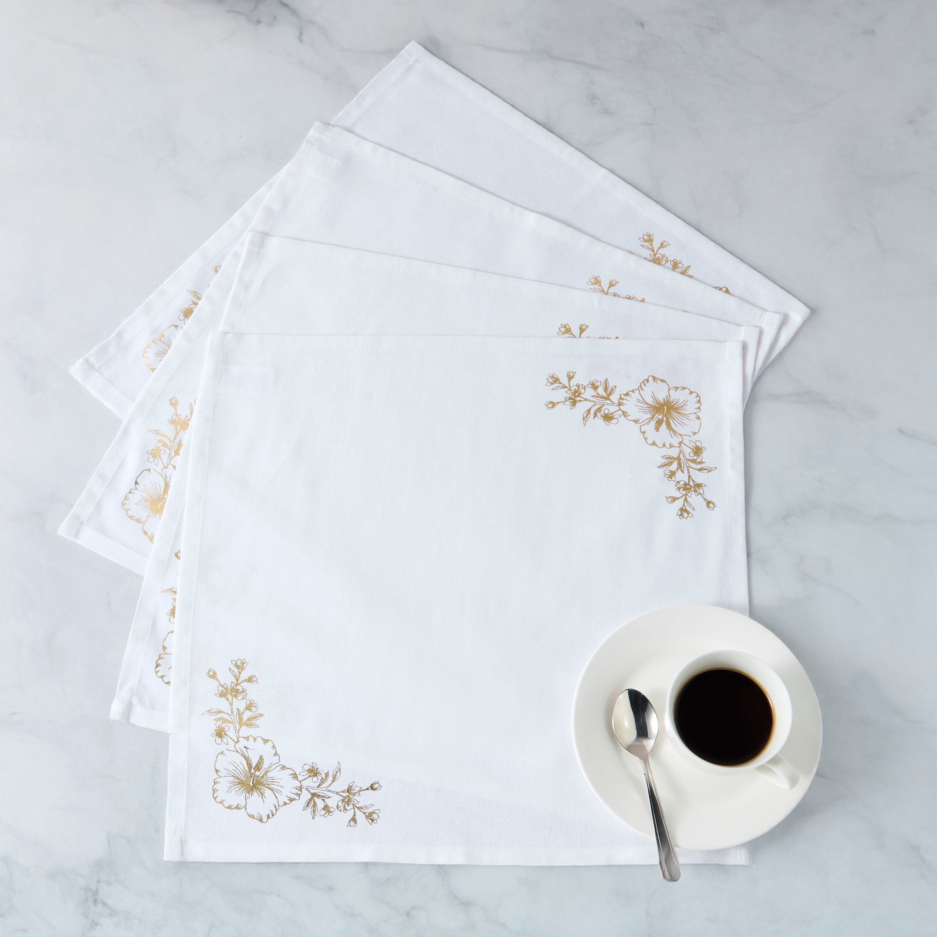 Summer Hot Flower Foil Print 4-Piece Napkin Set - 42x42 cms-household-dining-tablelinen-napkinsandaccessories-image-1