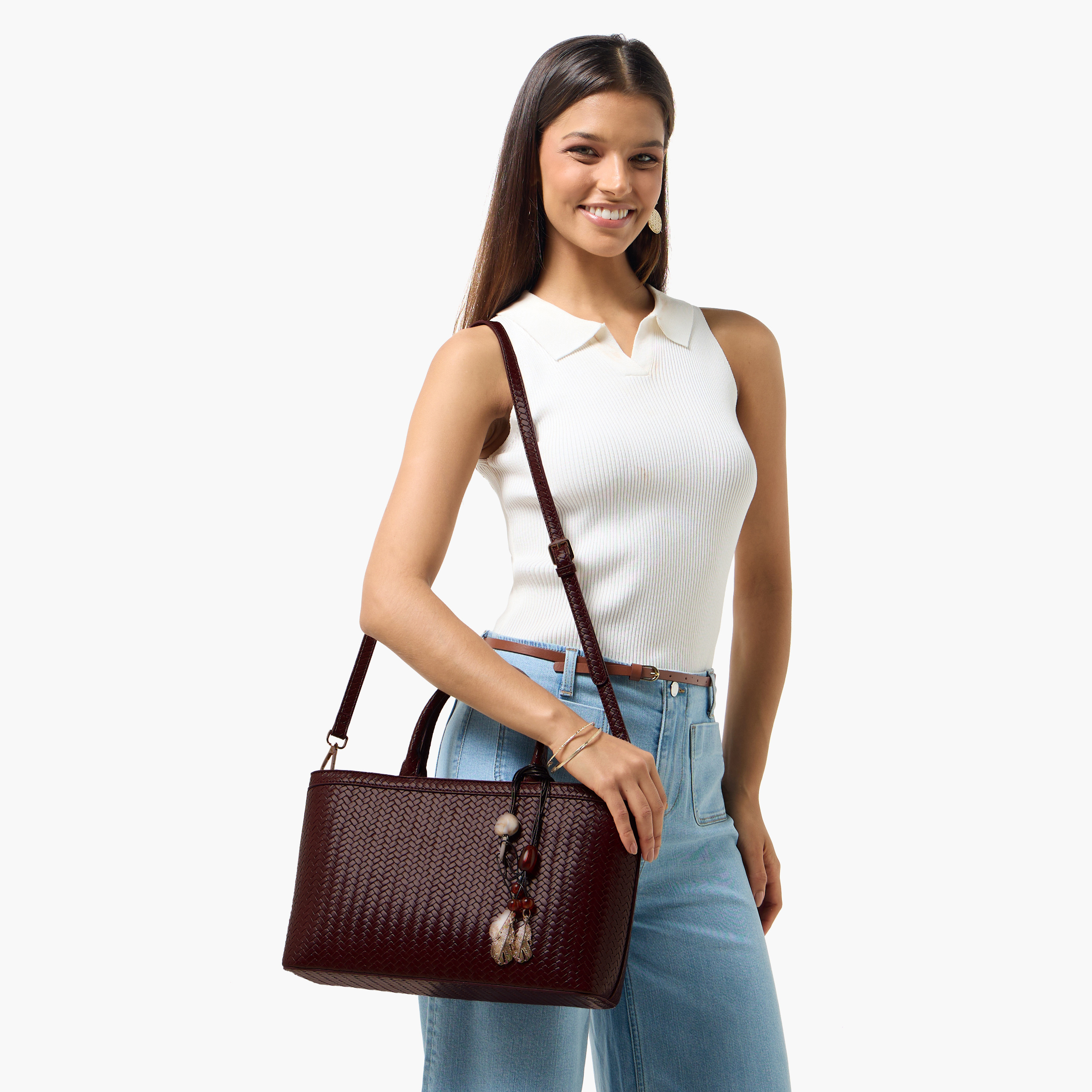Sasha Weave Textured Tote Bag with Zip Closure-women-bagsandwallets-handbags-image-2