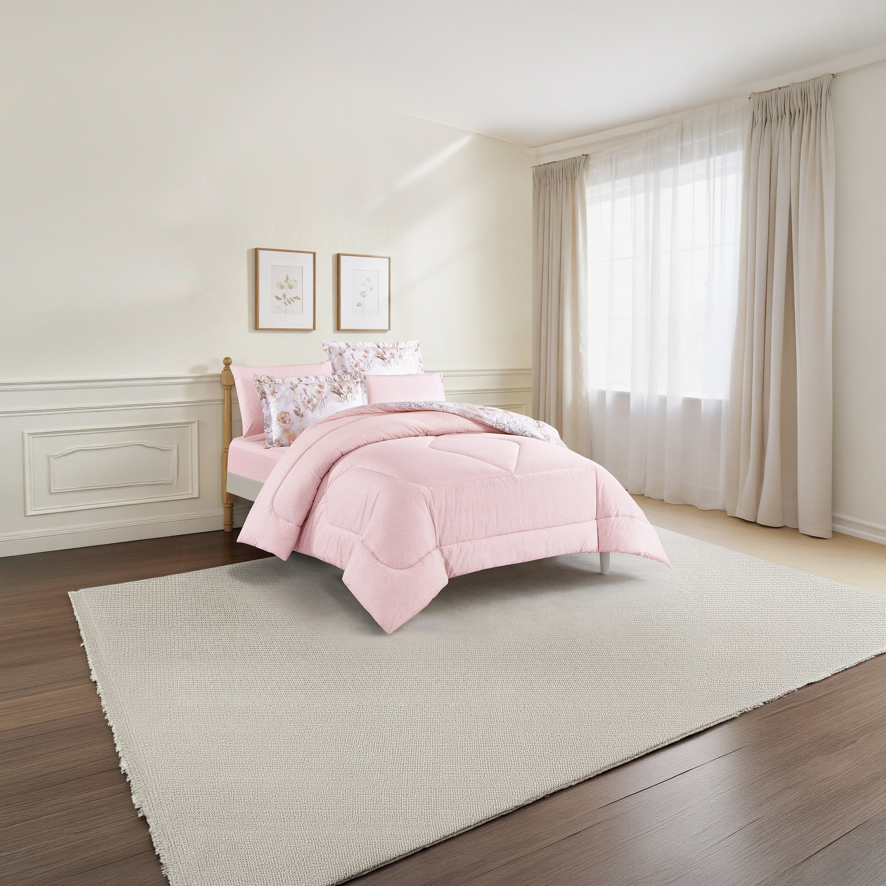 طقم لحاف قطني 100% من يونيك هوم، مناسب لجميع الفصول، 4 قطع، مقاس مزدوج - 170×230 سم-household-bedding-comfortersandbedspreads-comforters-image-2