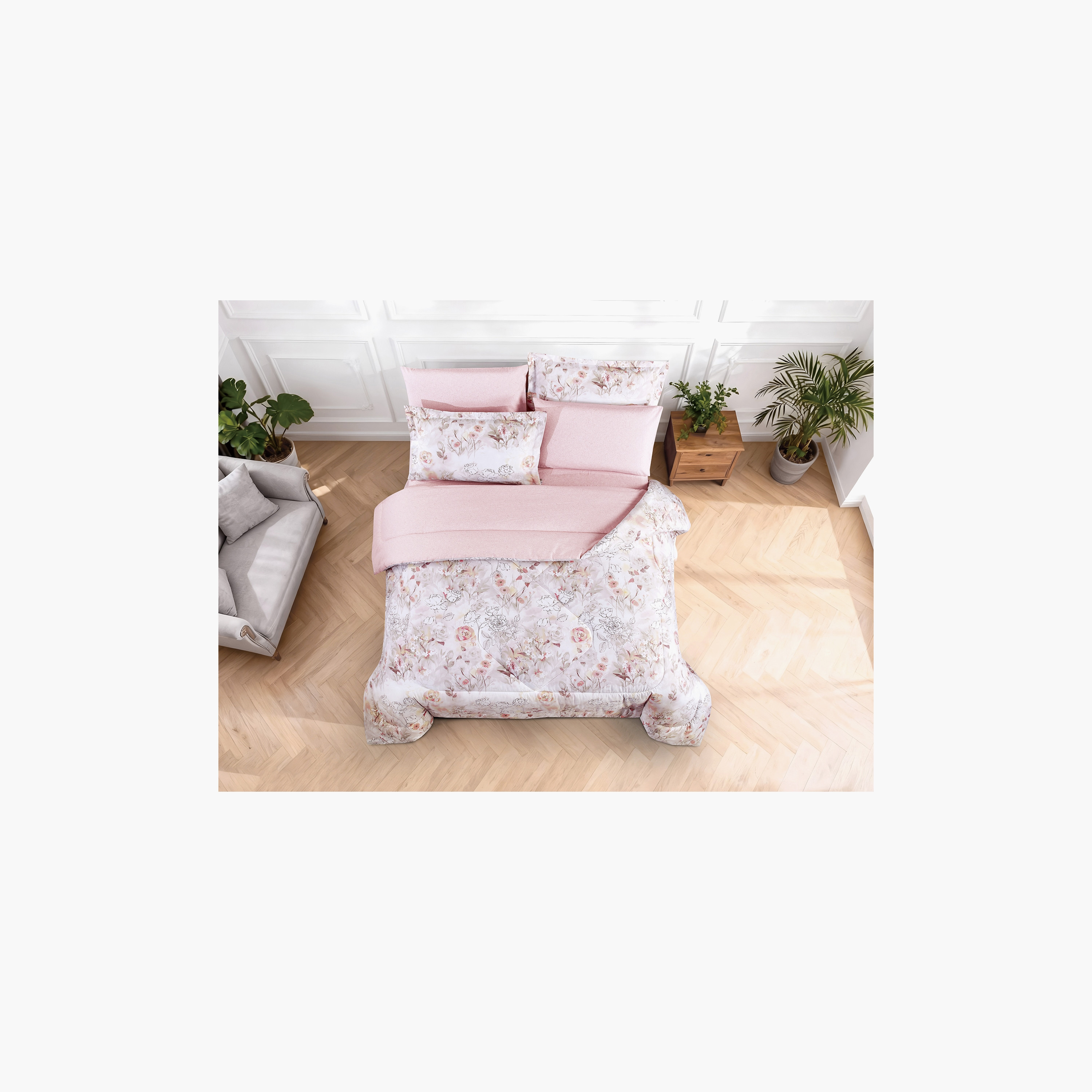 طقم لحاف قطني 100% من يونيك هوم، مناسب لجميع الفصول، 4 قطع، مقاس مزدوج - 170×230 سم-household-bedding-comfortersandbedspreads-comforters-image-3