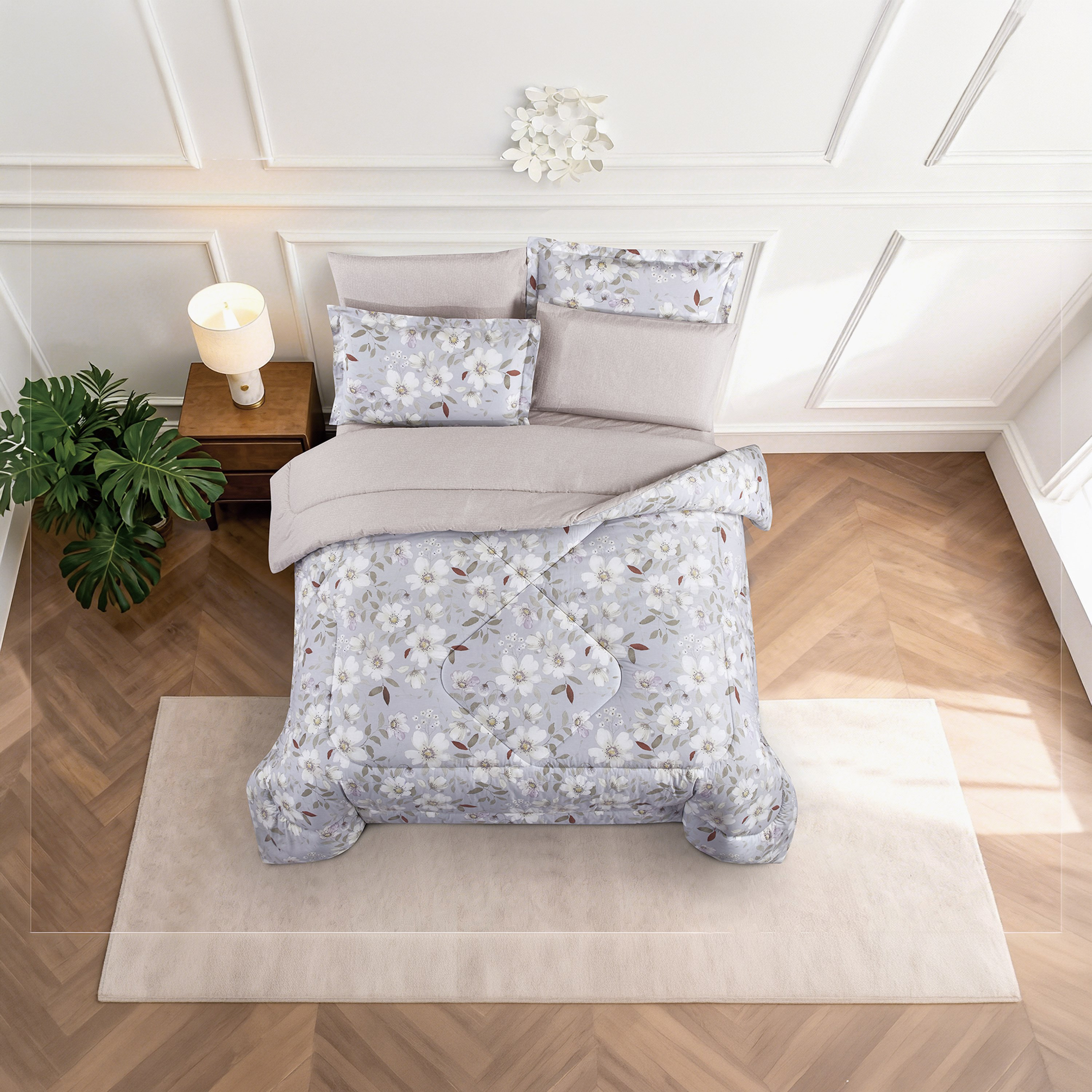 طقم لحاف قطني 100% من يونيك هوم، مناسب لجميع الفصول، 4 قطع، مقاس مزدوج - 170×230 سم-household-bedding-comfortersandbedspreads-comforters-image-1