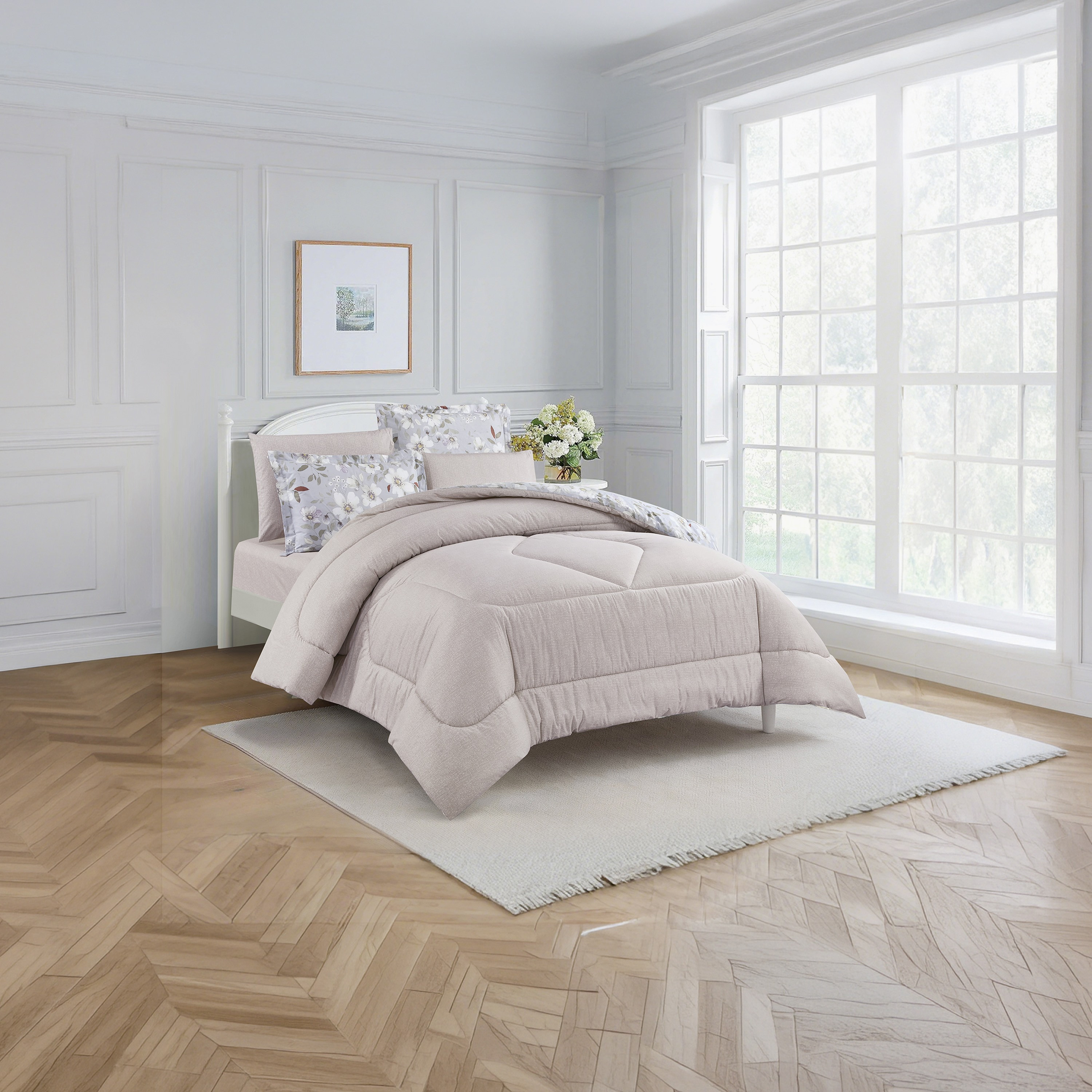 طقم لحاف قطني 100% من يونيك هوم، مناسب لجميع الفصول، 4 قطع، مقاس مزدوج - 170×230 سم-household-bedding-comfortersandbedspreads-comforters-image-3