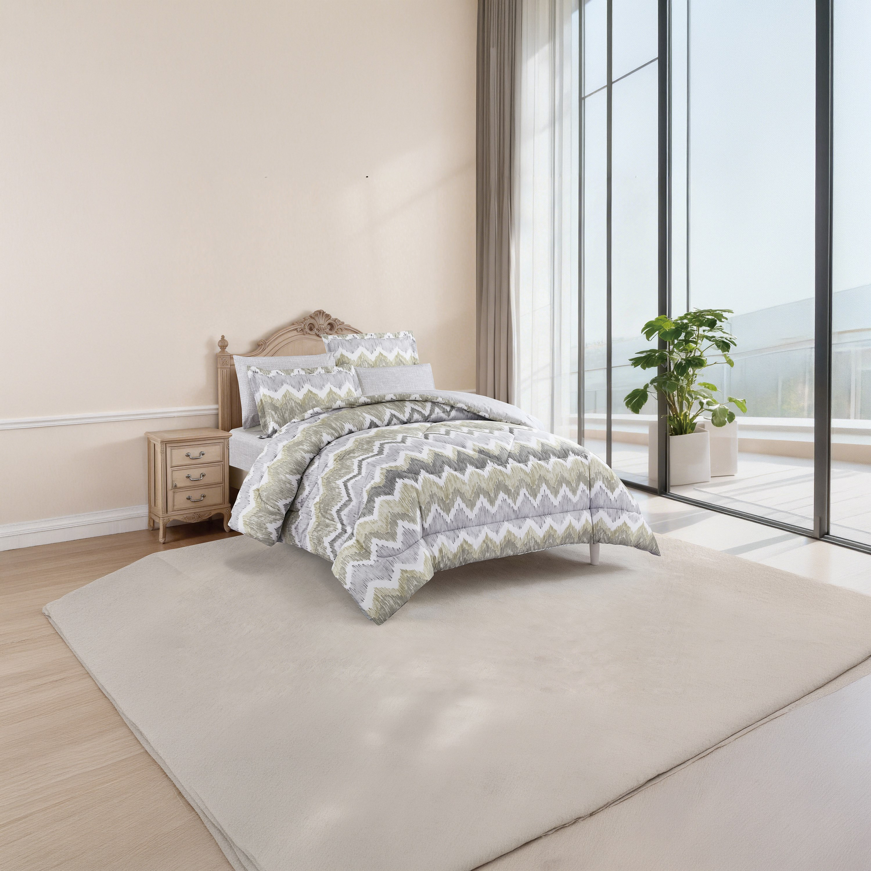 طقم لحاف قطني 100% من يونيك هوم، مناسب لجميع الفصول، 4 قطع، مقاس مزدوج - 170×230 سم-household-bedding-comfortersandbedspreads-comforters-image-1