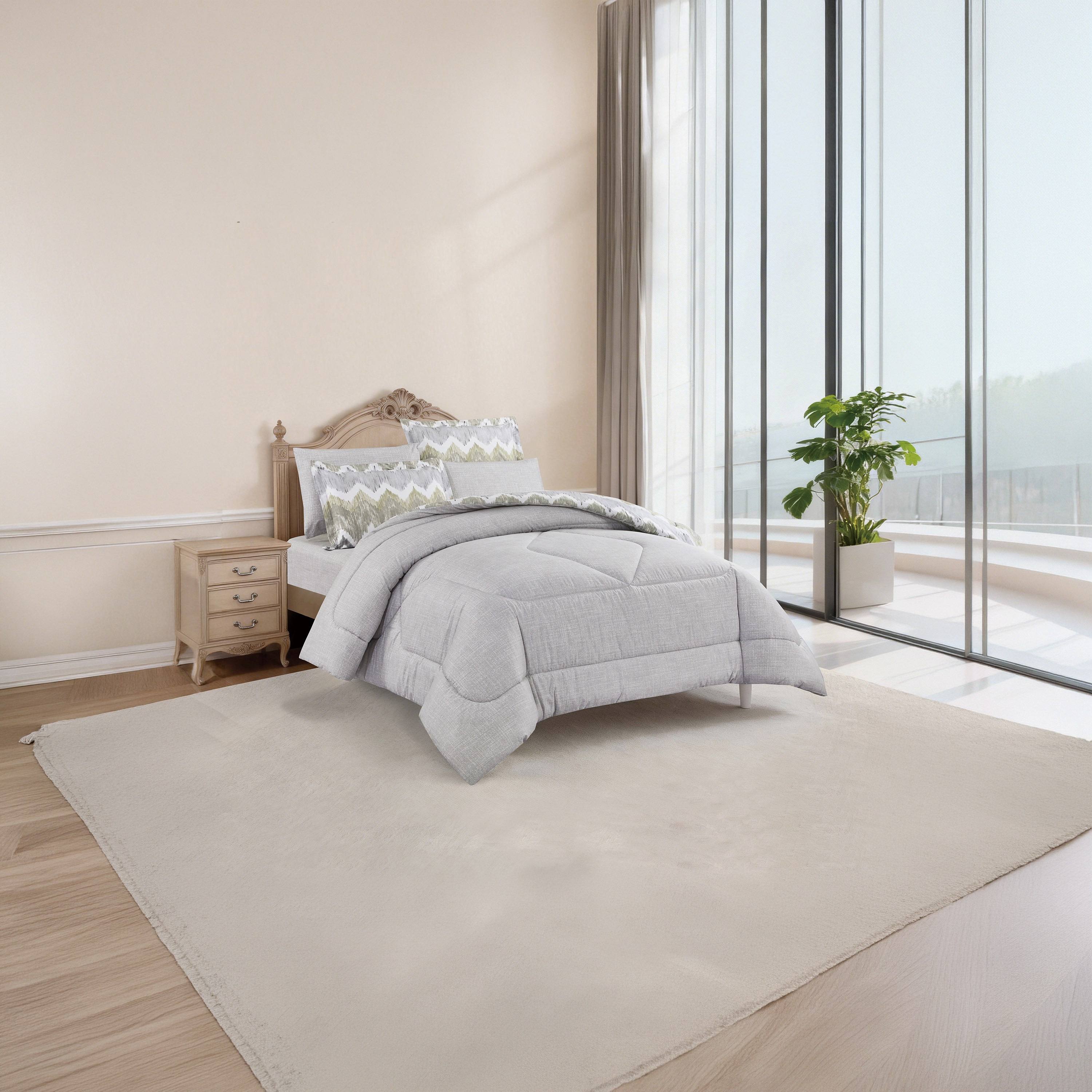 طقم لحاف قطني 100% من يونيك هوم، مناسب لجميع الفصول، 4 قطع، مقاس مزدوج - 170×230 سم-household-bedding-comfortersandbedspreads-comforters-image-2