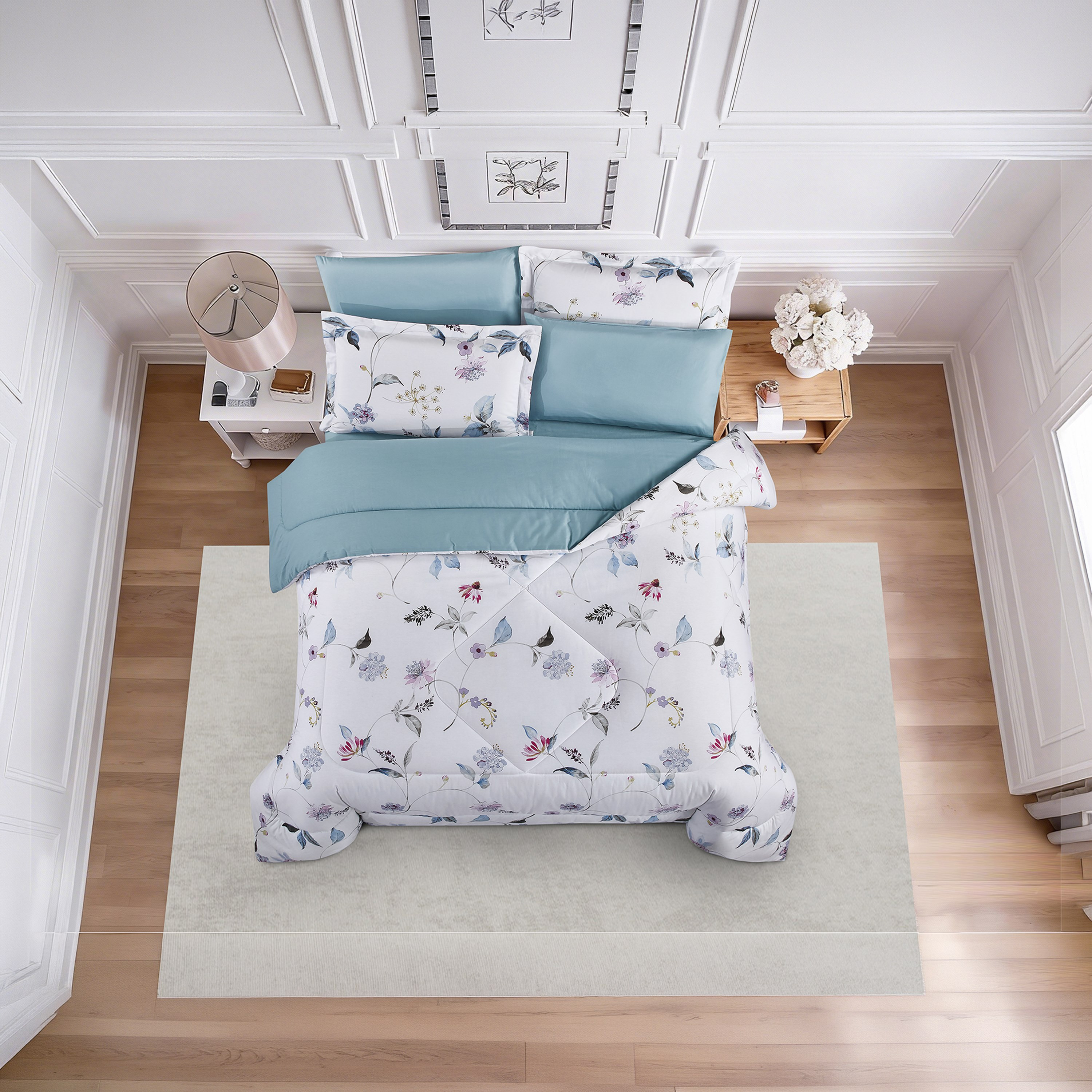 طقم لحاف قطني 100% من يونيك هوم، مناسب لجميع الفصول، 4 قطع، مقاس مزدوج - 170×230 سم-household-bedding-comfortersandbedspreads-comforters-image-1