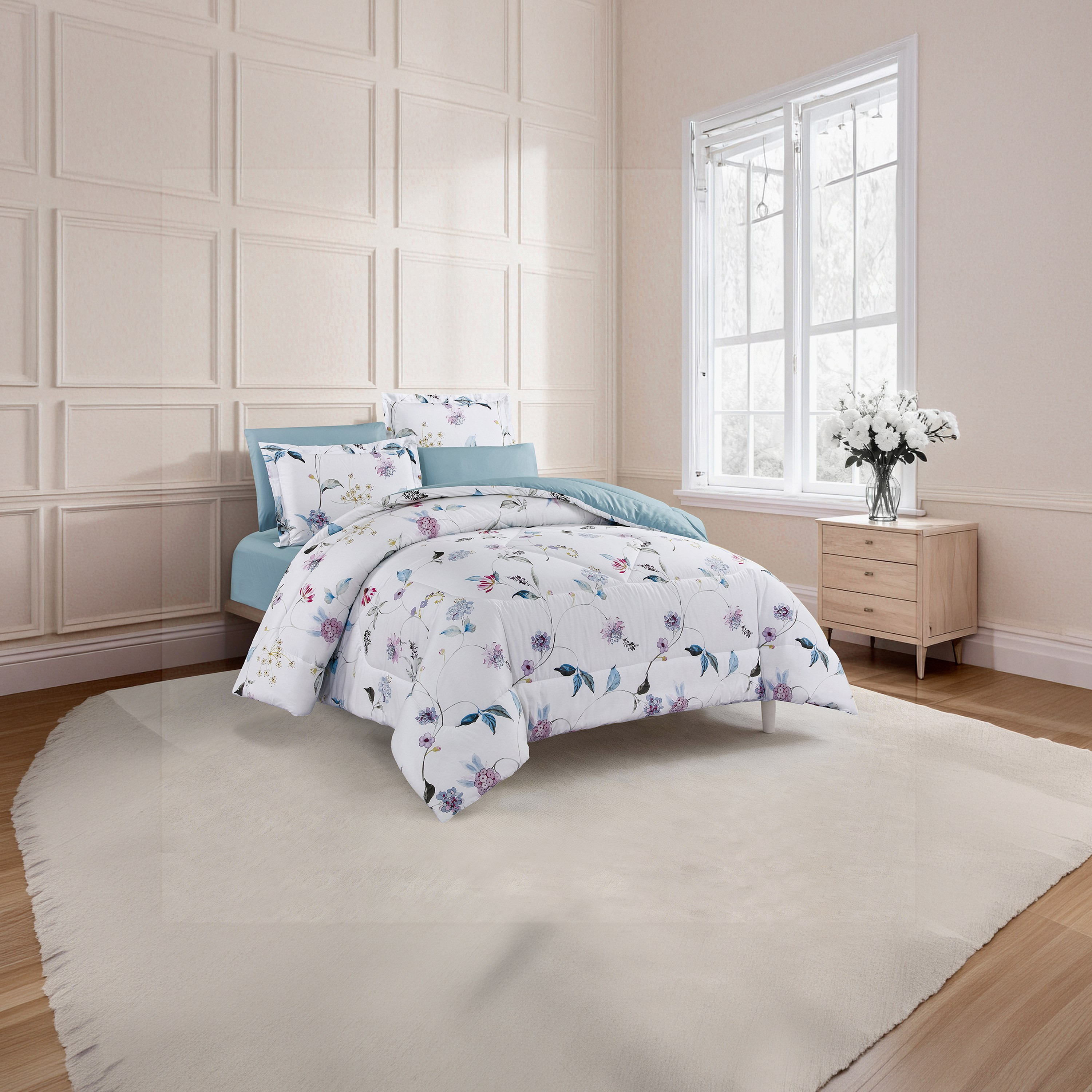 طقم لحاف قطني 100% من يونيك هوم، مناسب لجميع الفصول، 4 قطع، مقاس مزدوج - 170×230 سم-household-bedding-comfortersandbedspreads-comforters-image-2