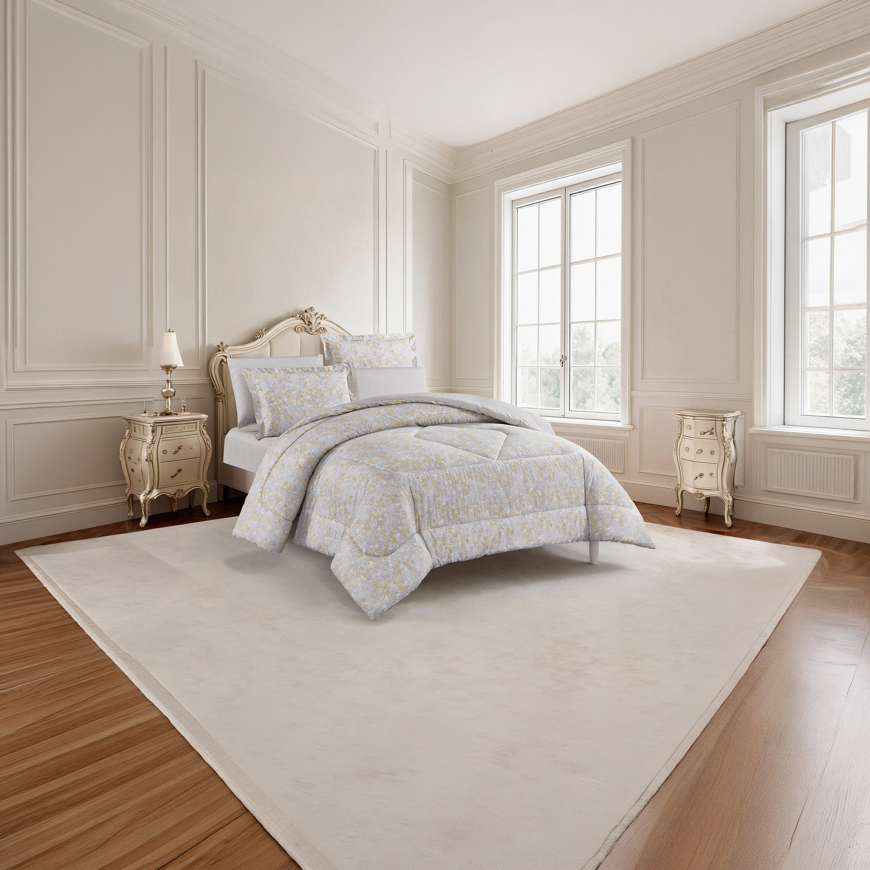 طقم لحاف قطني 100% من يونيك هوم، مناسب لجميع الفصول، 4 قطع، مقاس مزدوج - 170×230 سم-household-bedding-comfortersandbedspreads-comforters-image-1