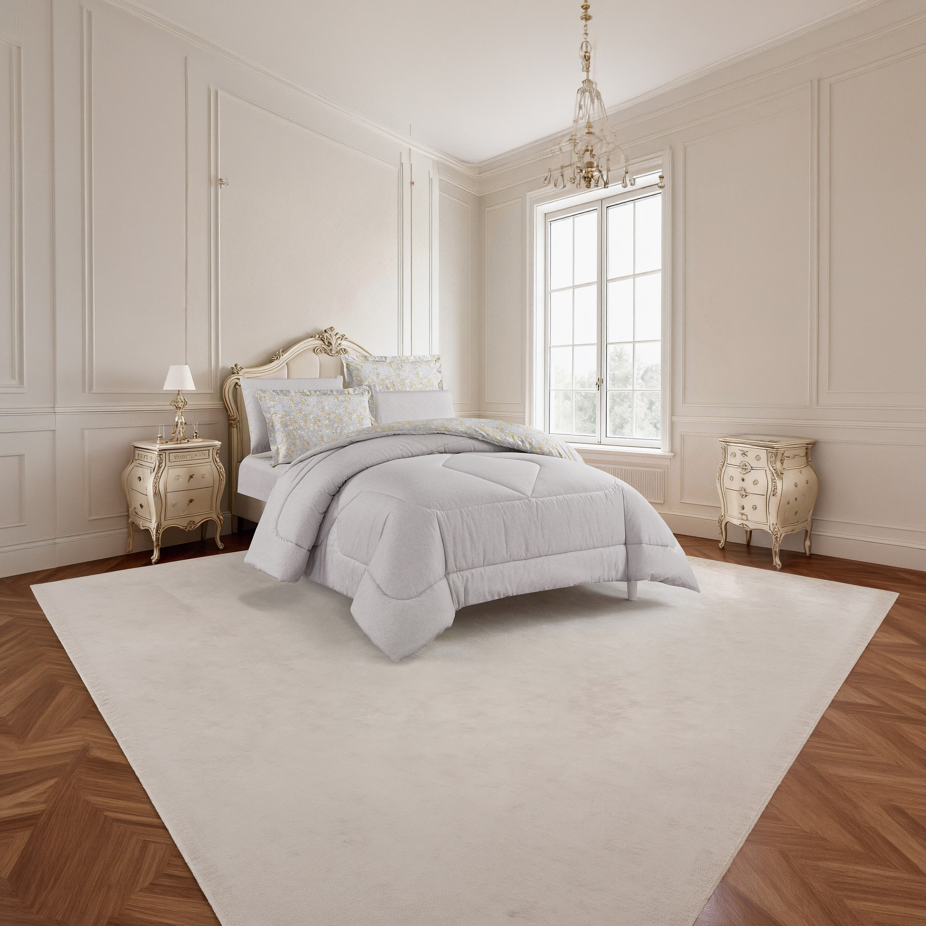 طقم لحاف قطني 100% من يونيك هوم، مناسب لجميع الفصول، 4 قطع، مقاس مزدوج - 170×230 سم-household-bedding-comfortersandbedspreads-comforters-image-2