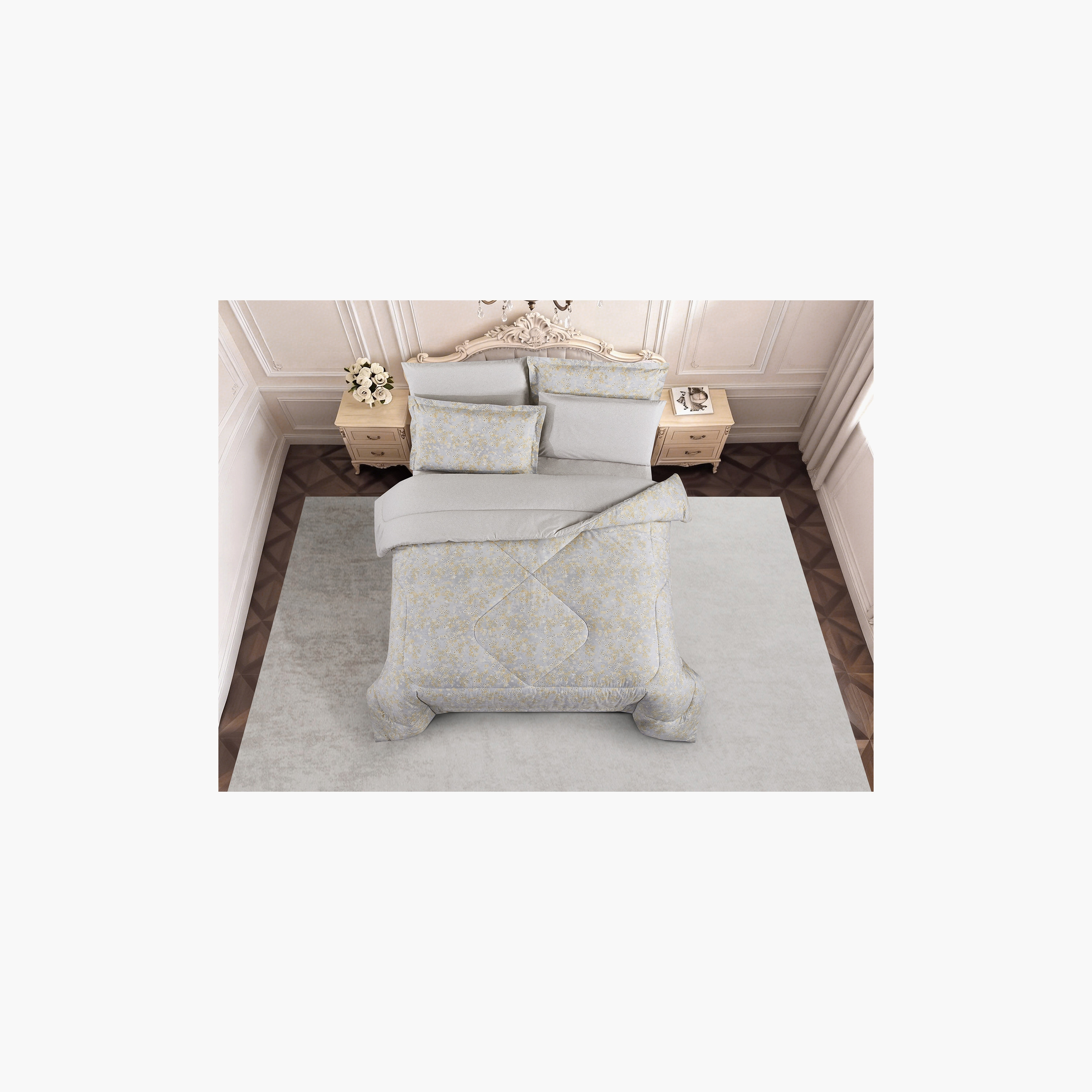 طقم لحاف قطني 100% من يونيك هوم، مناسب لجميع الفصول، 4 قطع، مقاس مزدوج - 170×230 سم-household-bedding-comfortersandbedspreads-comforters-image-3