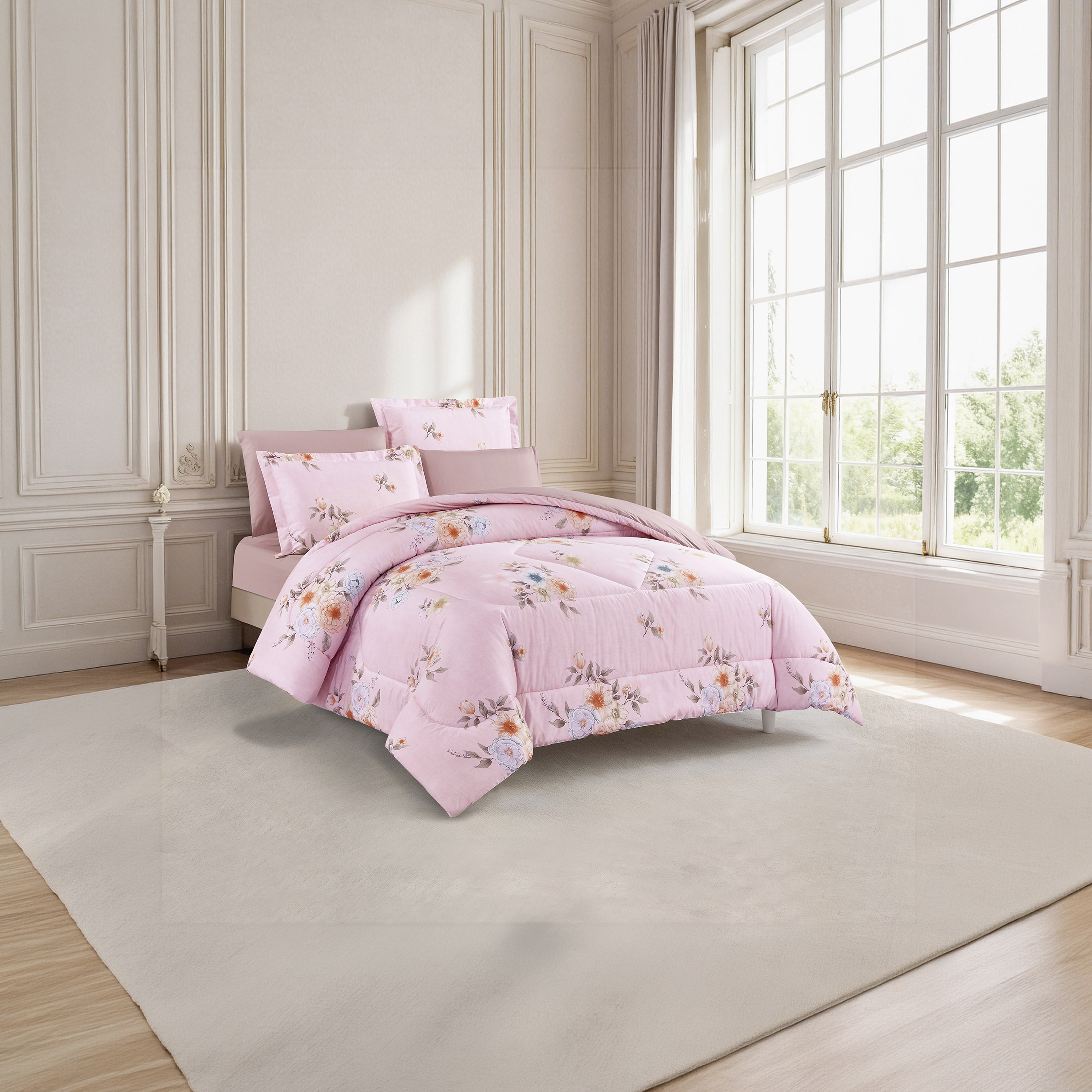 طقم لحاف قطني 100% من يونيك هوم، مناسب لجميع الفصول، 4 قطع، مقاس مزدوج - 170×230 سم-household-bedding-comfortersandbedspreads-comforters-image-2