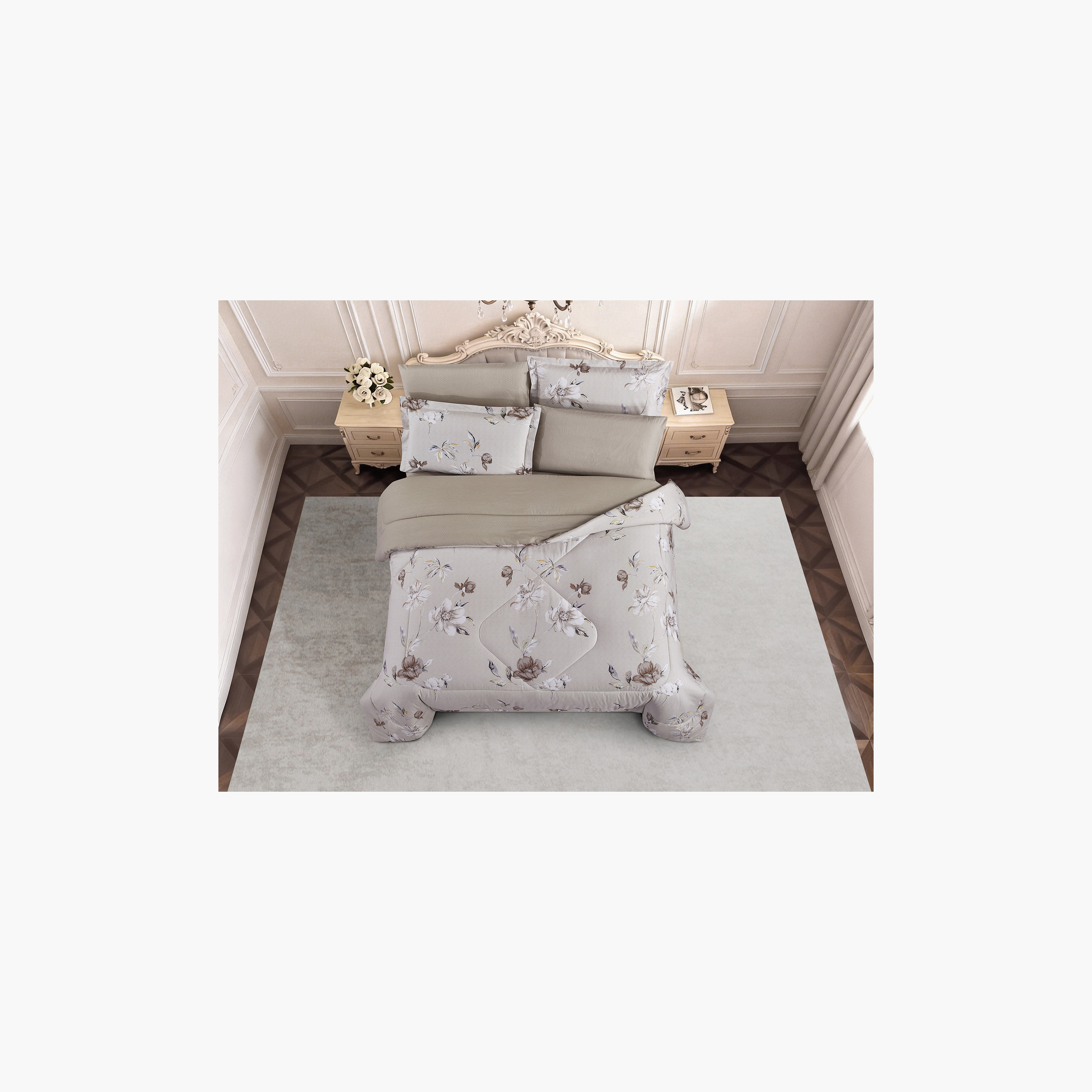 طقم لحاف قطني 100% من يونيك هوم، مناسب لجميع الفصول، 4 قطع، مقاس مزدوج - 170×230 سم-household-bedding-comfortersandbedspreads-comforters-image-3