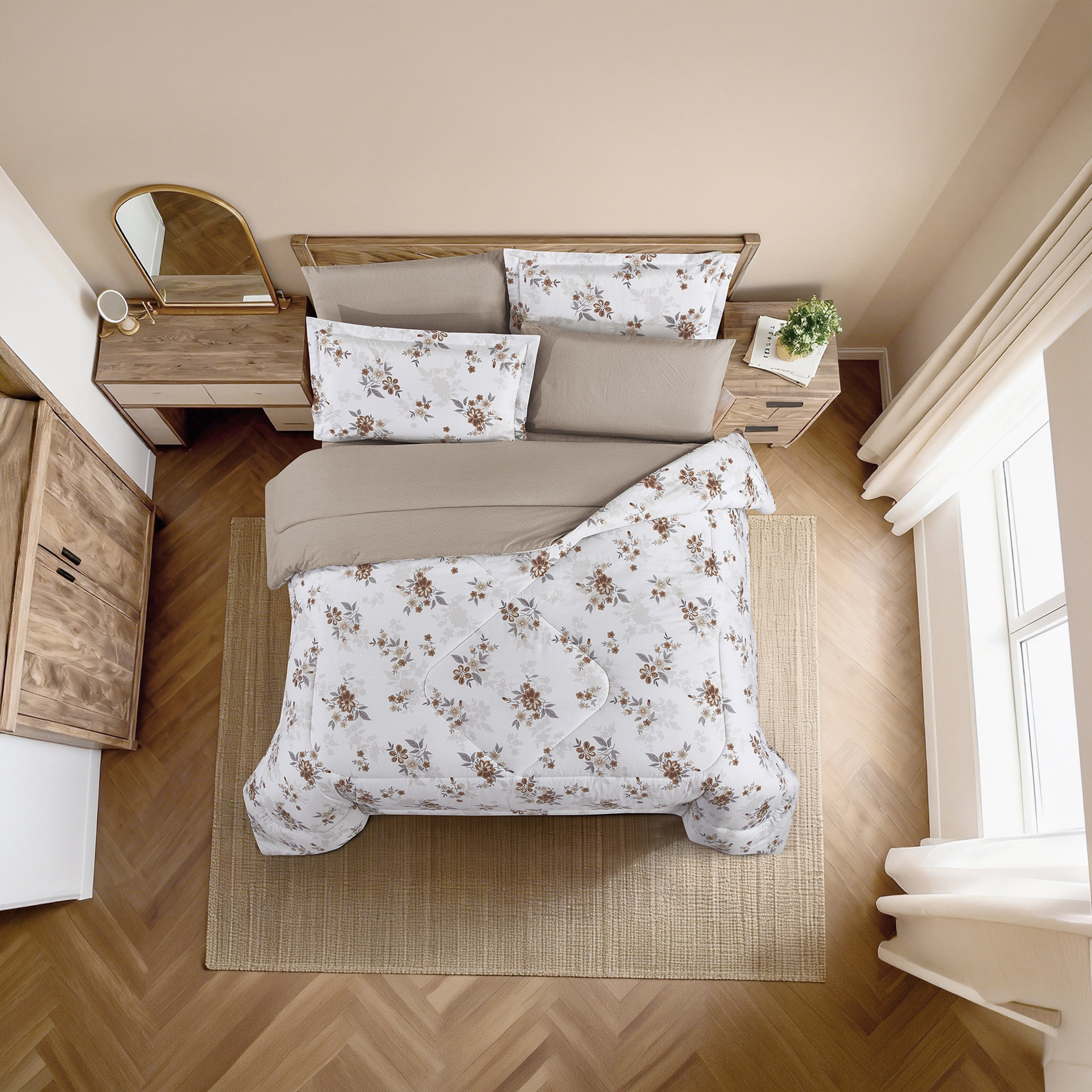 طقم لحاف قطني 100% من يونيك هوم، مناسب لجميع الفصول، 4 قطع، مقاس مزدوج - 170×230 سم-household-bedding-comfortersandbedspreads-comforters-image-1
