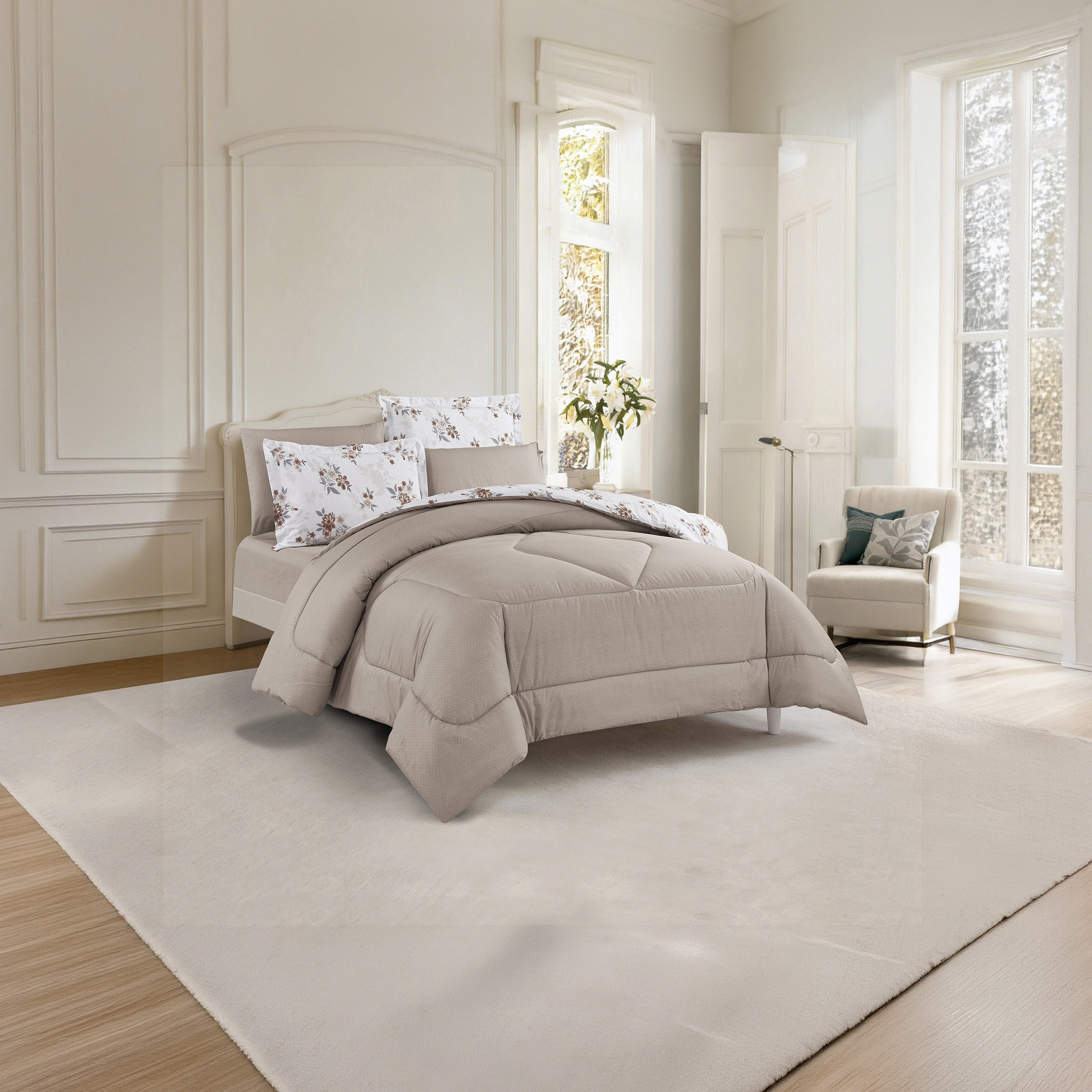 طقم لحاف قطني 100% من يونيك هوم، مناسب لجميع الفصول، 4 قطع، مقاس مزدوج - 170×230 سم-household-bedding-comfortersandbedspreads-comforters-image-3