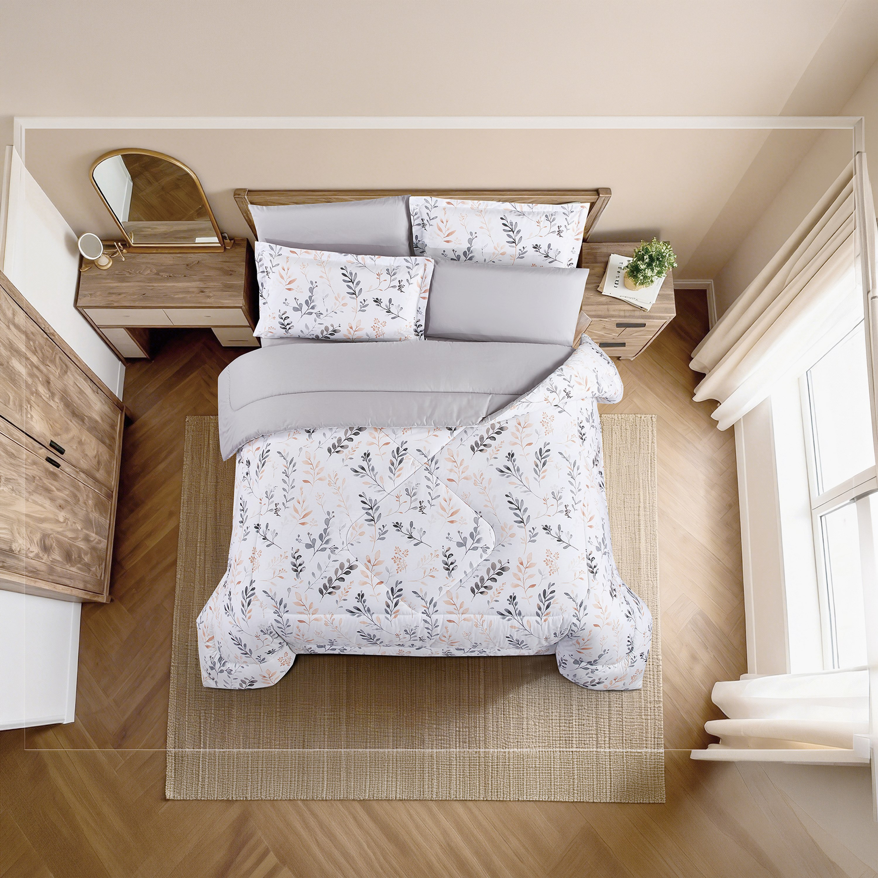 طقم لحاف قطني 100% من يونيك هوم، مناسب لجميع الفصول، 4 قطع، مقاس مزدوج - 170×230 سم-household-bedding-comfortersandbedspreads-comforters-image-1