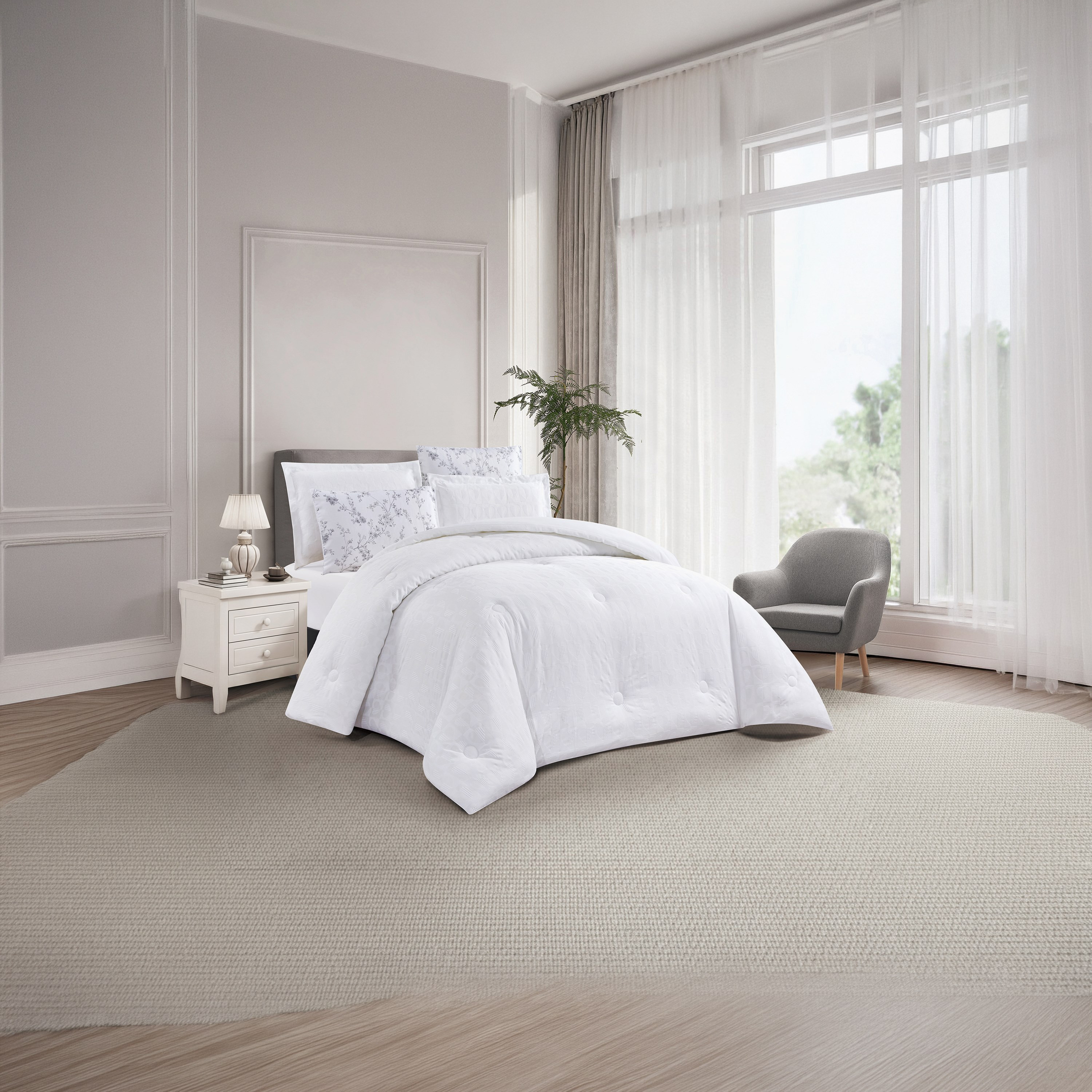 طقم لحاف فاخر من يونيك هوم، بنقشة الوافل، مكون من 6 قطع، مقاس سوبر كينج - 260×240 سم-household-bedding-comfortersandbedspreads-comforters-image-1