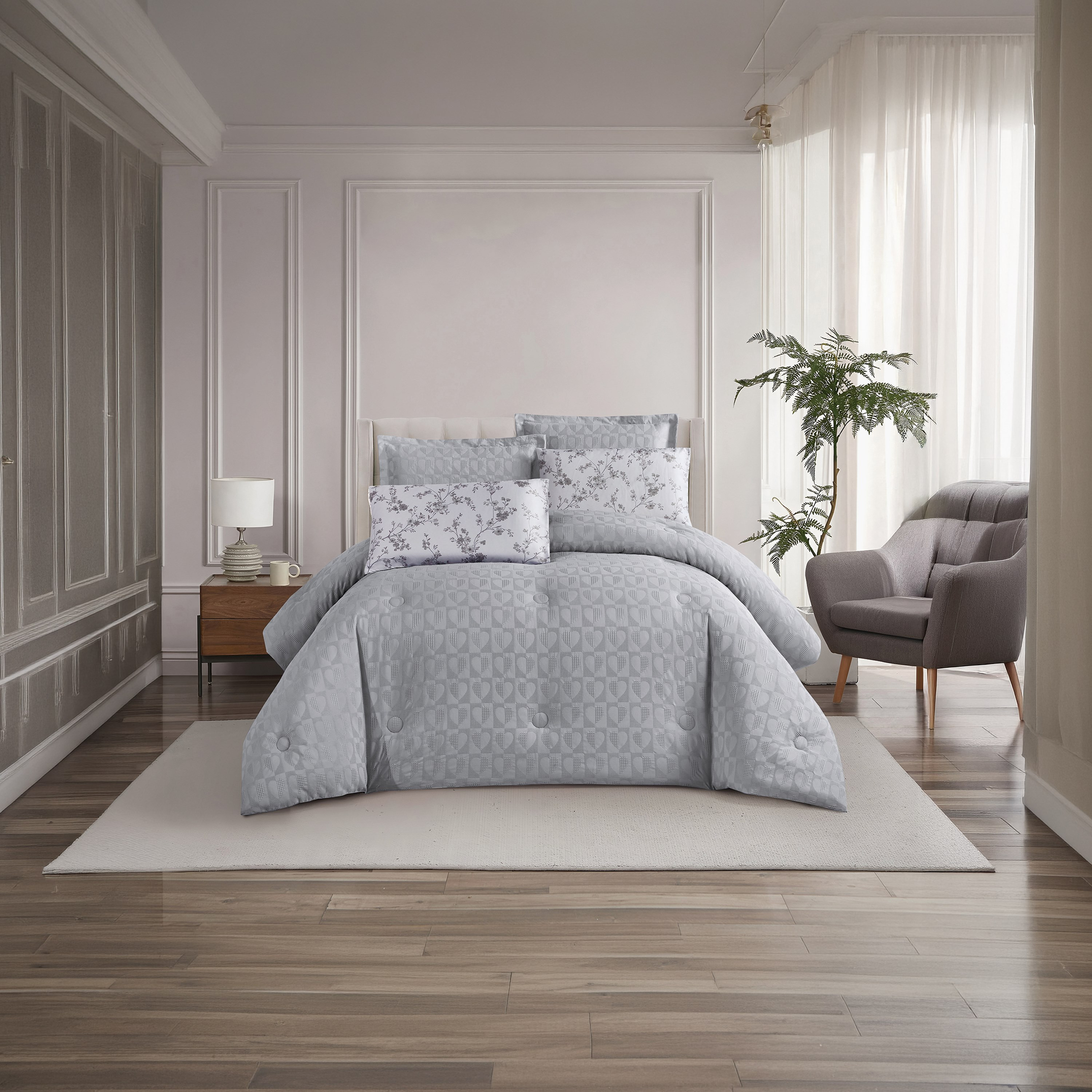 طقم لحاف فاخر من يونيك هوم، بنقشة الوافل، مكون من 6 قطع، مقاس سوبر كينج - 260×240 سم-household-bedding-comfortersandbedspreads-comforters-image-1