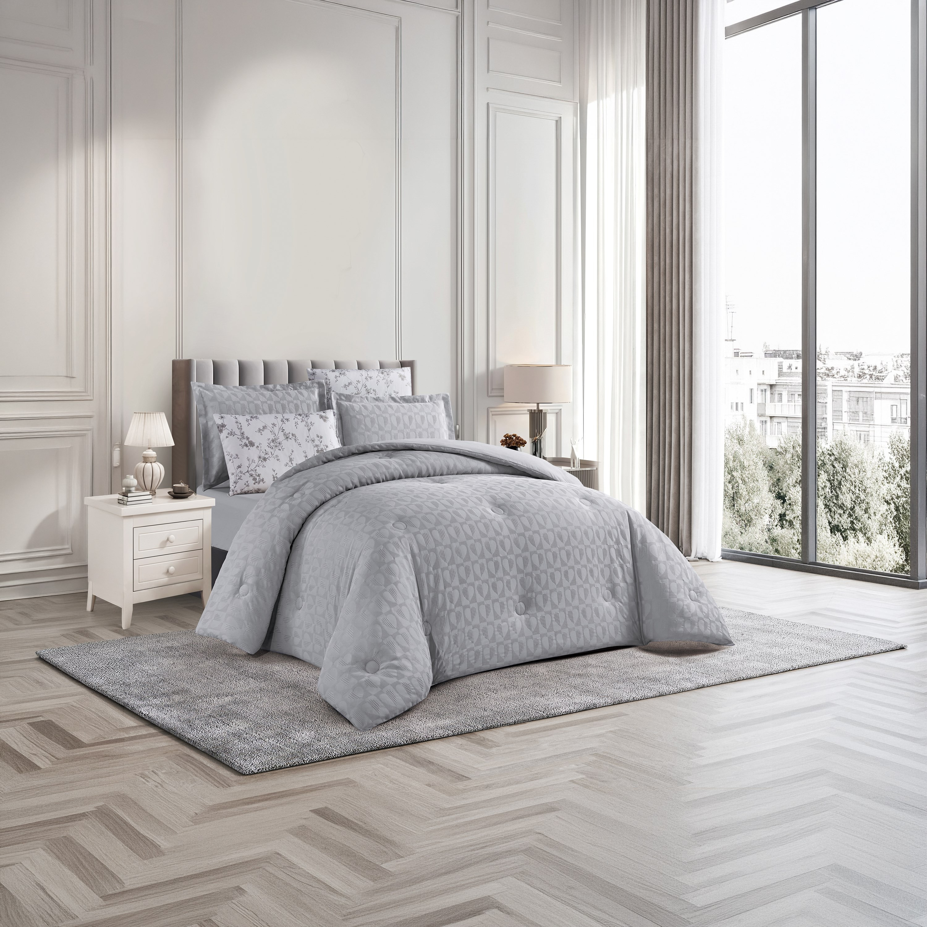طقم لحاف فاخر من يونيك هوم، بنقشة الوافل، مكون من 6 قطع، مقاس سوبر كينج - 260×240 سم-household-bedding-comfortersandbedspreads-comforters-image-2