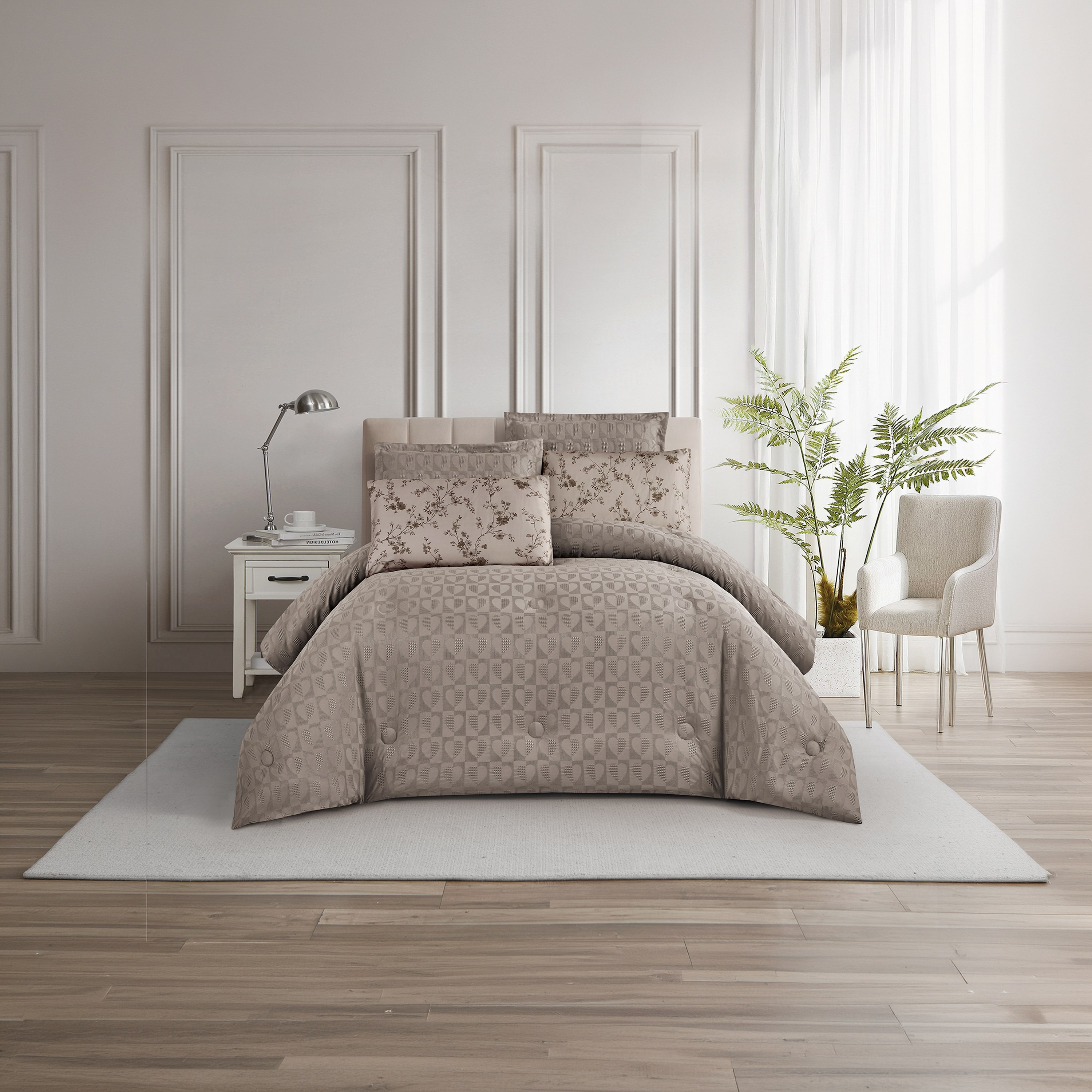 طقم لحاف فاخر من يونيك هوم، بنقشة الوافل، مكون من 6 قطع، مقاس سوبر كينج - 260×240 سم-household-bedding-comfortersandbedspreads-comforters-image-1