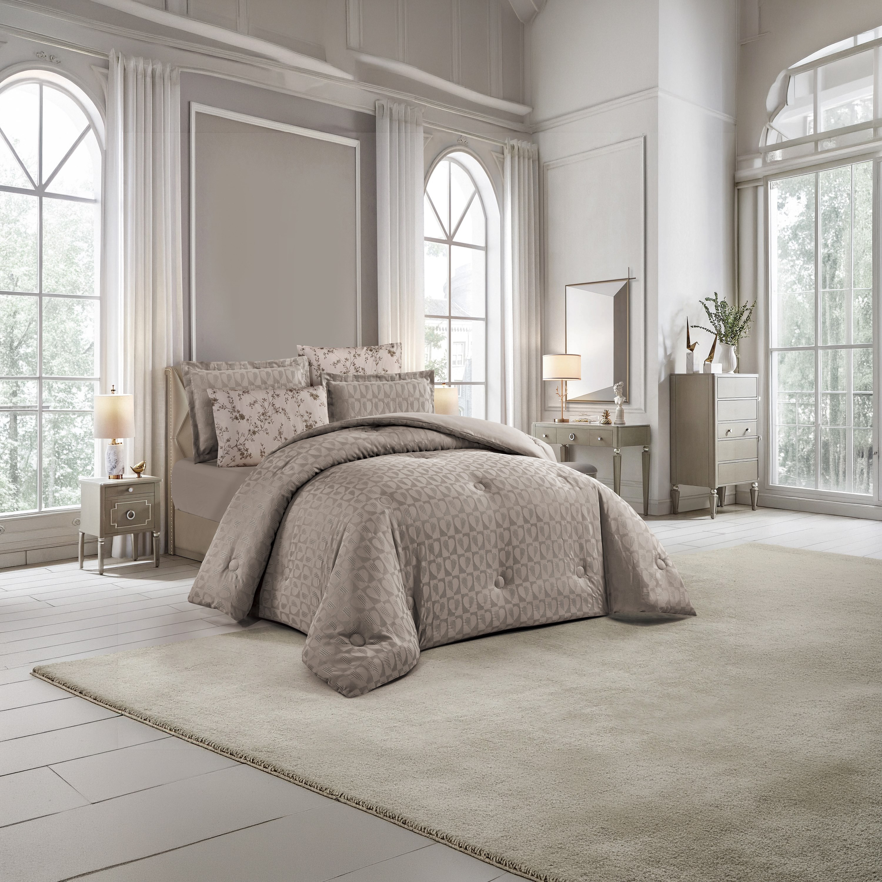 طقم لحاف فاخر من يونيك هوم، بنقشة الوافل، مكون من 6 قطع، مقاس سوبر كينج - 260×240 سم-household-bedding-comfortersandbedspreads-comforters-image-2