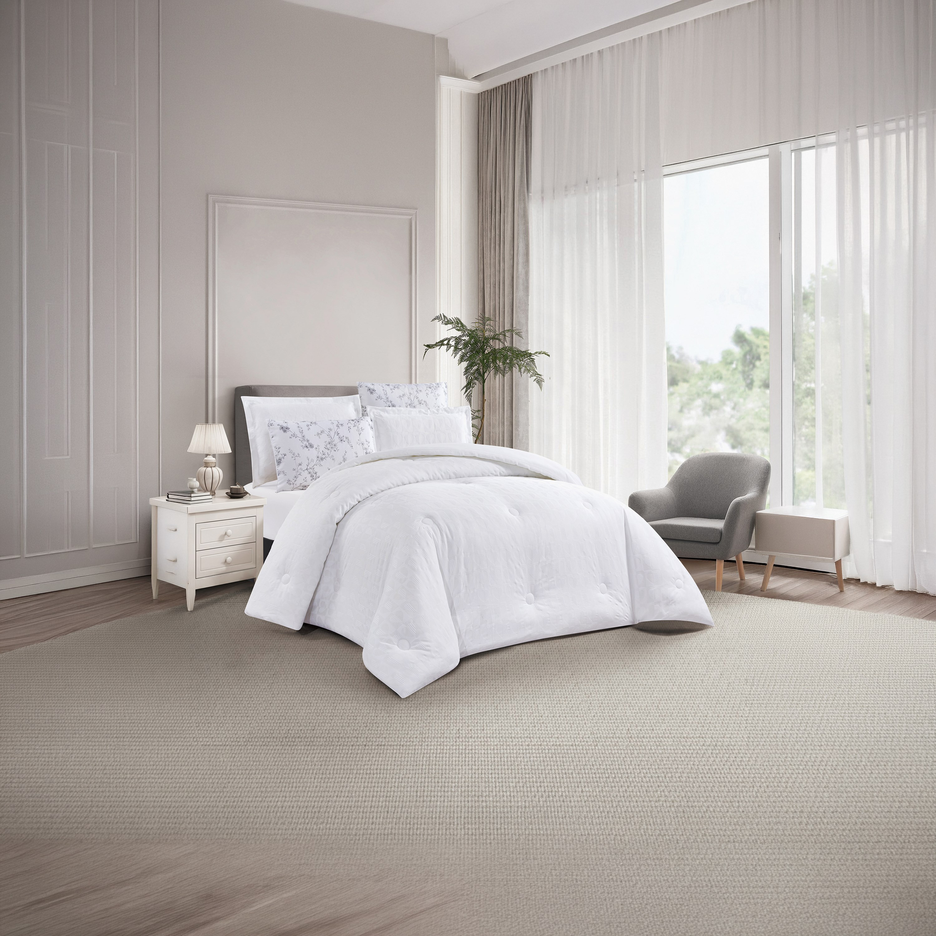طقم لحاف مفرد من يونيك هوم، بنقشة الوافل، مناسب لجميع الفصول، 4 قطع - 170×230 سم-household-bedding-comfortersandbedspreads-comforters-image-1