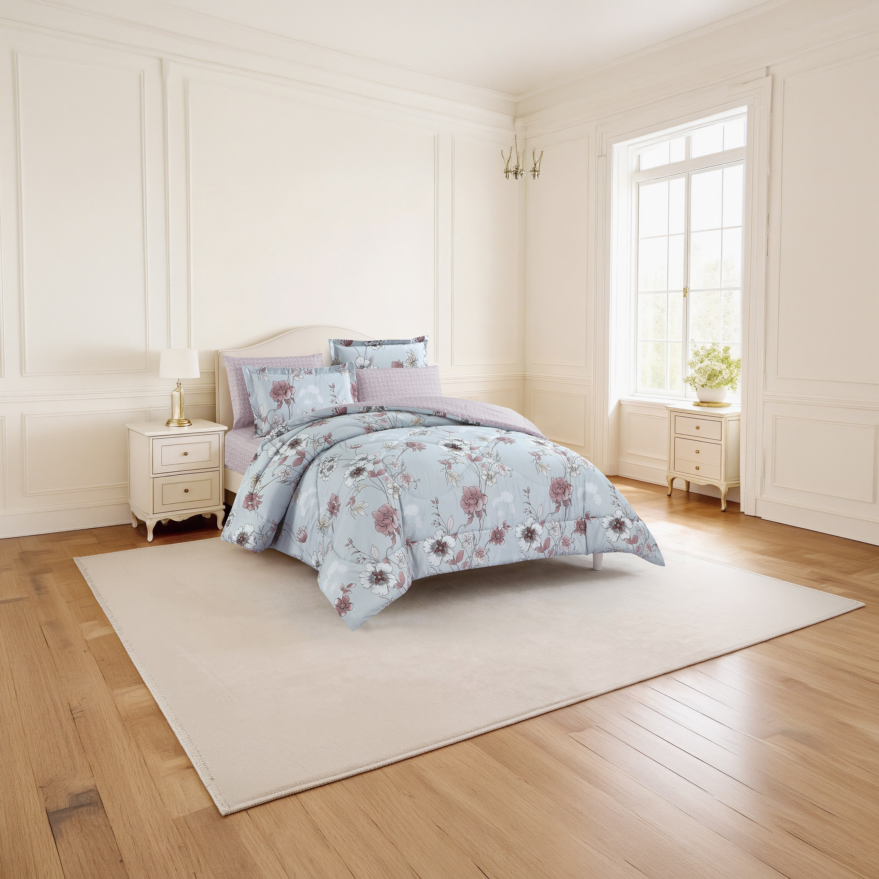Unique Home All Season Printed Reversible Comforter Set 6pcs Super King Size - 240x260 cms-household-bedding-comfortersandbedspreads-comforters-image-1