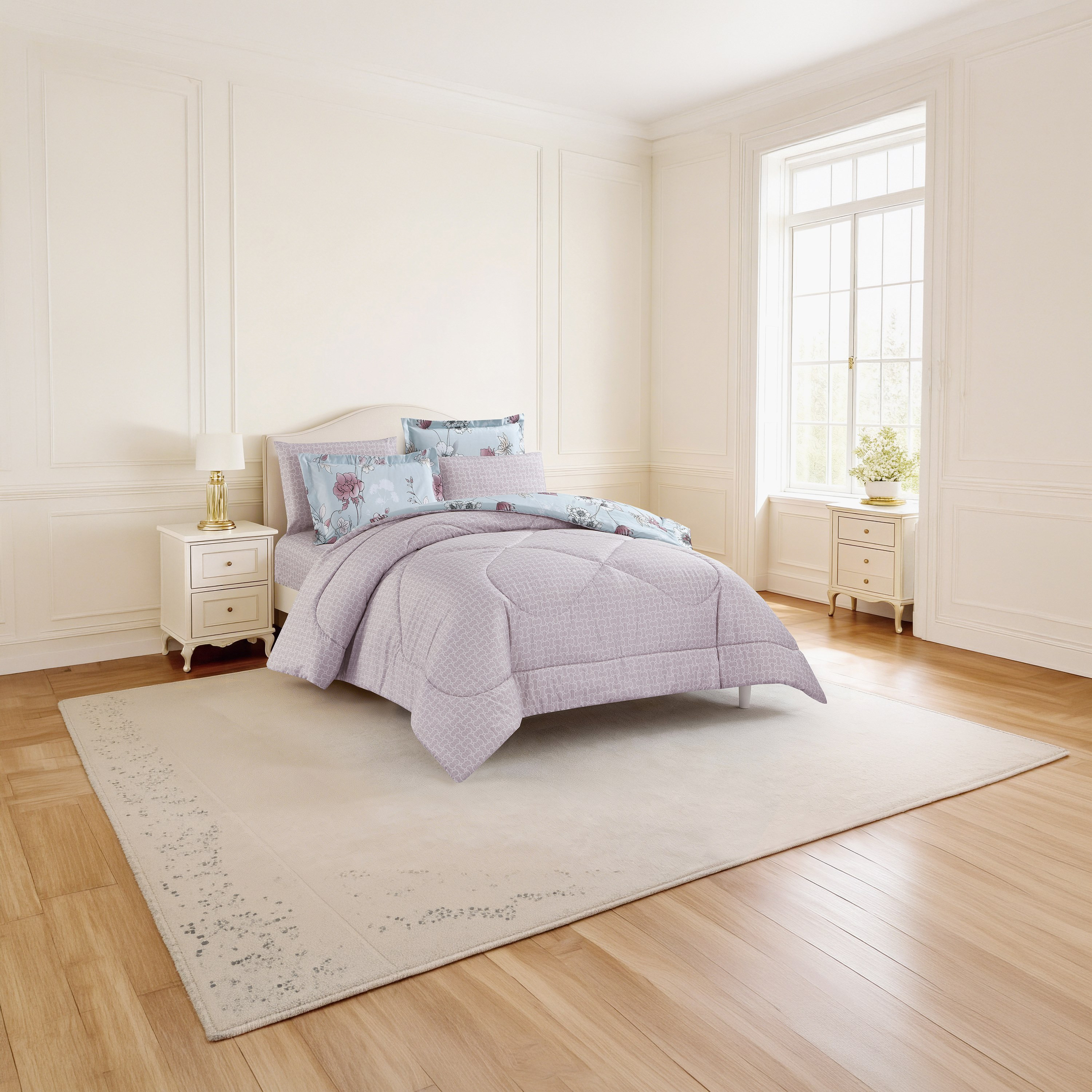 Unique Home All Season Printed Reversible Comforter Set 6pcs Super King Size - 240x260 cms-household-bedding-comfortersandbedspreads-comforters-image-2