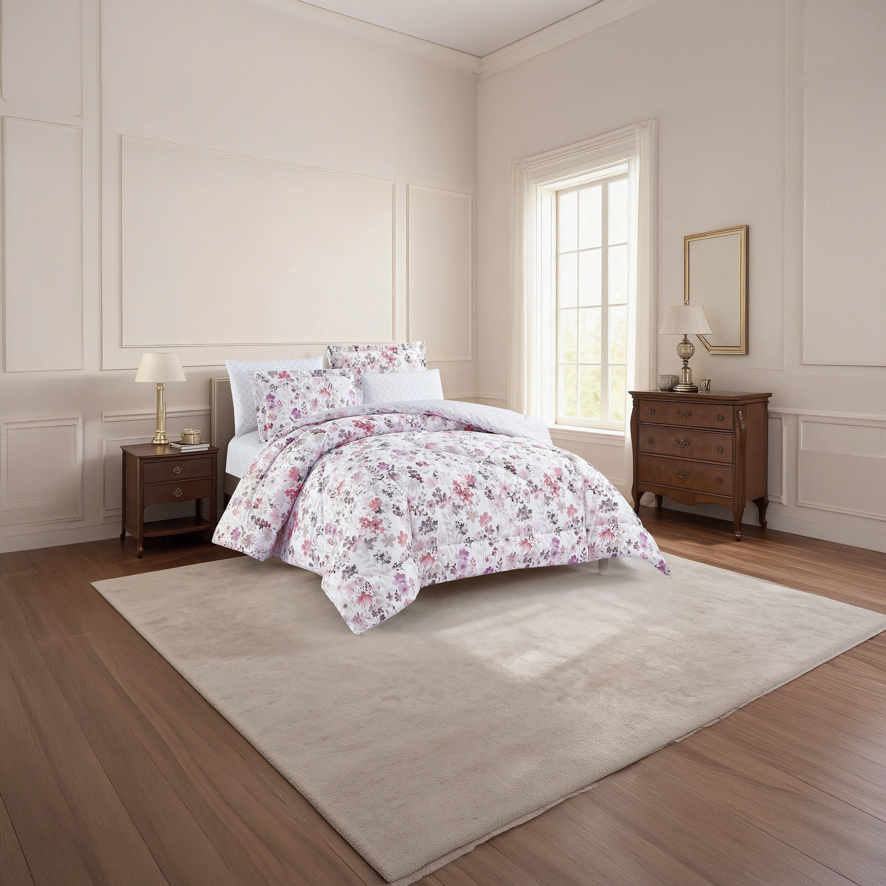 Unique Home All Season Printed Reversible Comforter Set 6pcs Super King Size - 240x260 cms-household-bedding-comfortersandbedspreads-comforters-image-1