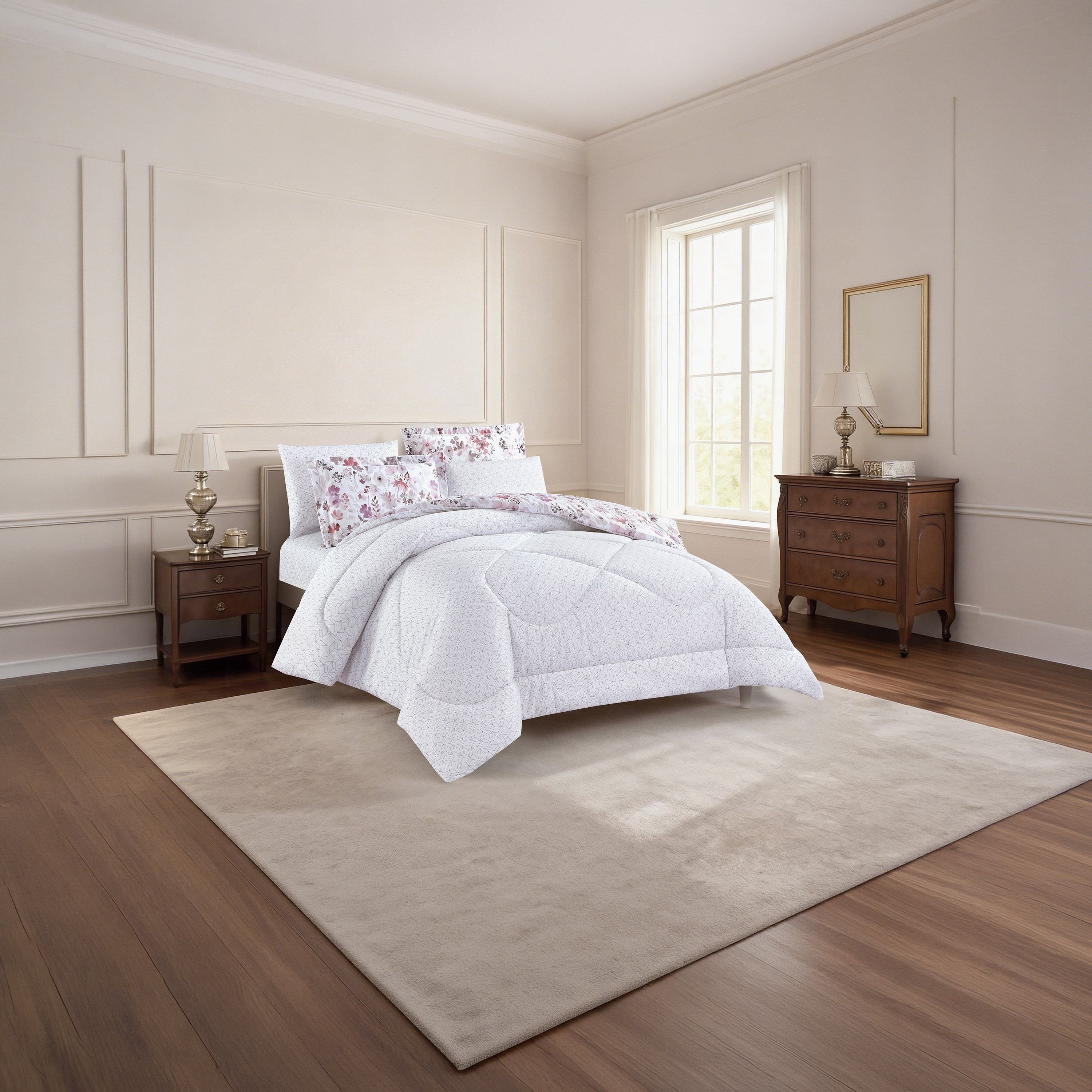 Unique Home All Season Printed Reversible Comforter Set 6pcs Super King Size - 240x260 cms-household-bedding-comfortersandbedspreads-comforters-image-2