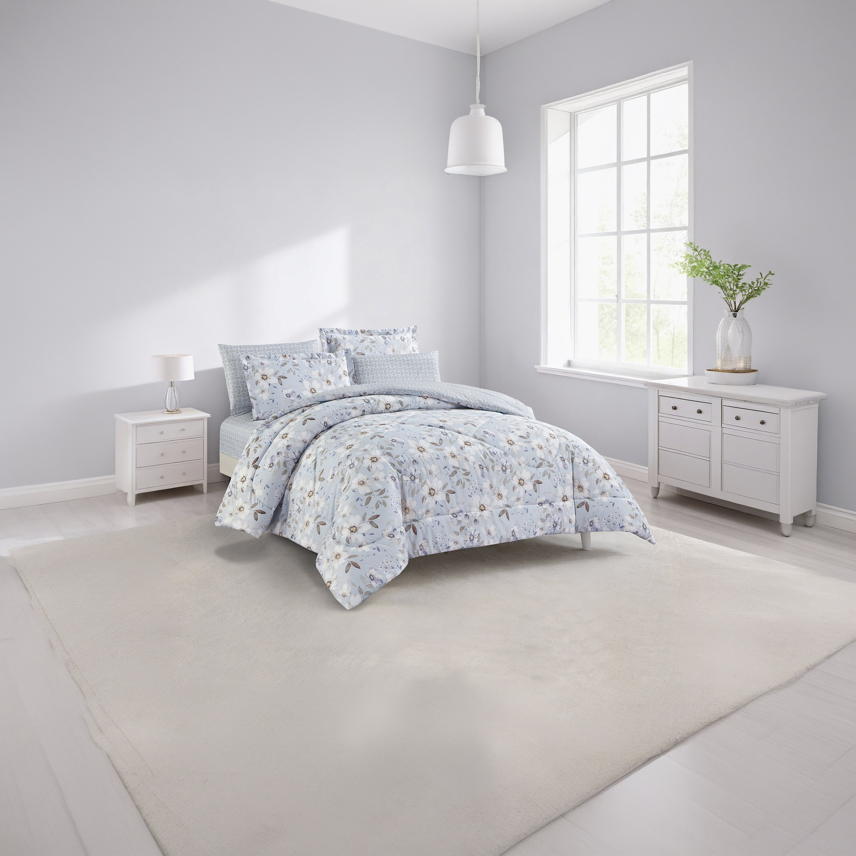 Unique Home All Season Printed Reversible Comforter Set 6pcs Super King Size - 240x260 cms-household-bedding-comfortersandbedspreads-comforters-image-1