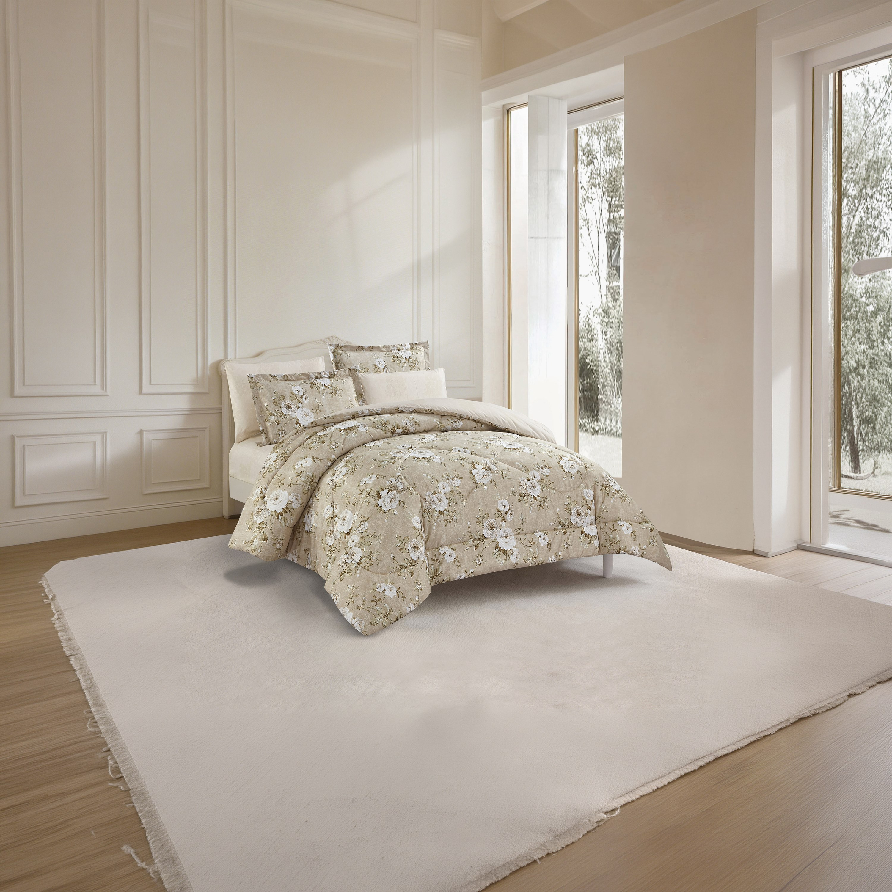 Unique Home All Season Printed Reversible Comforter Set 6pcs Super King Size - 240x260 cms-household-bedding-comfortersandbedspreads-comforters-image-1
