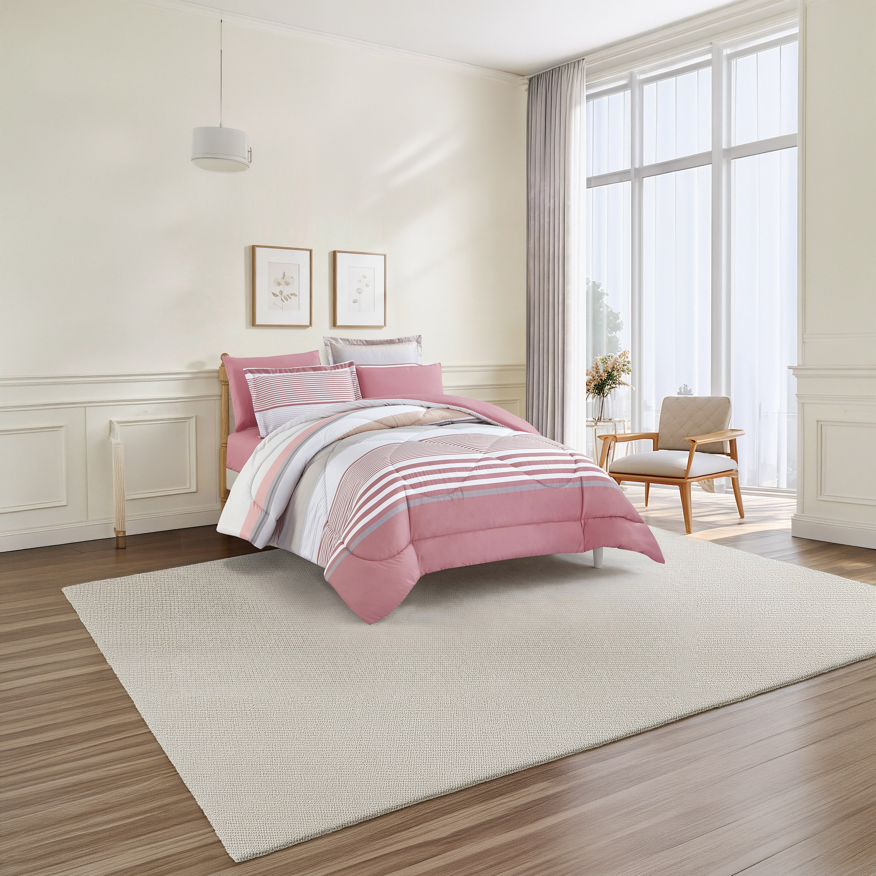 Unique Home All Season Printed Reversible Comforter Set 6pcs Super King Size - 240x260 cms-household-bedding-comfortersandbedspreads-comforters-image-1