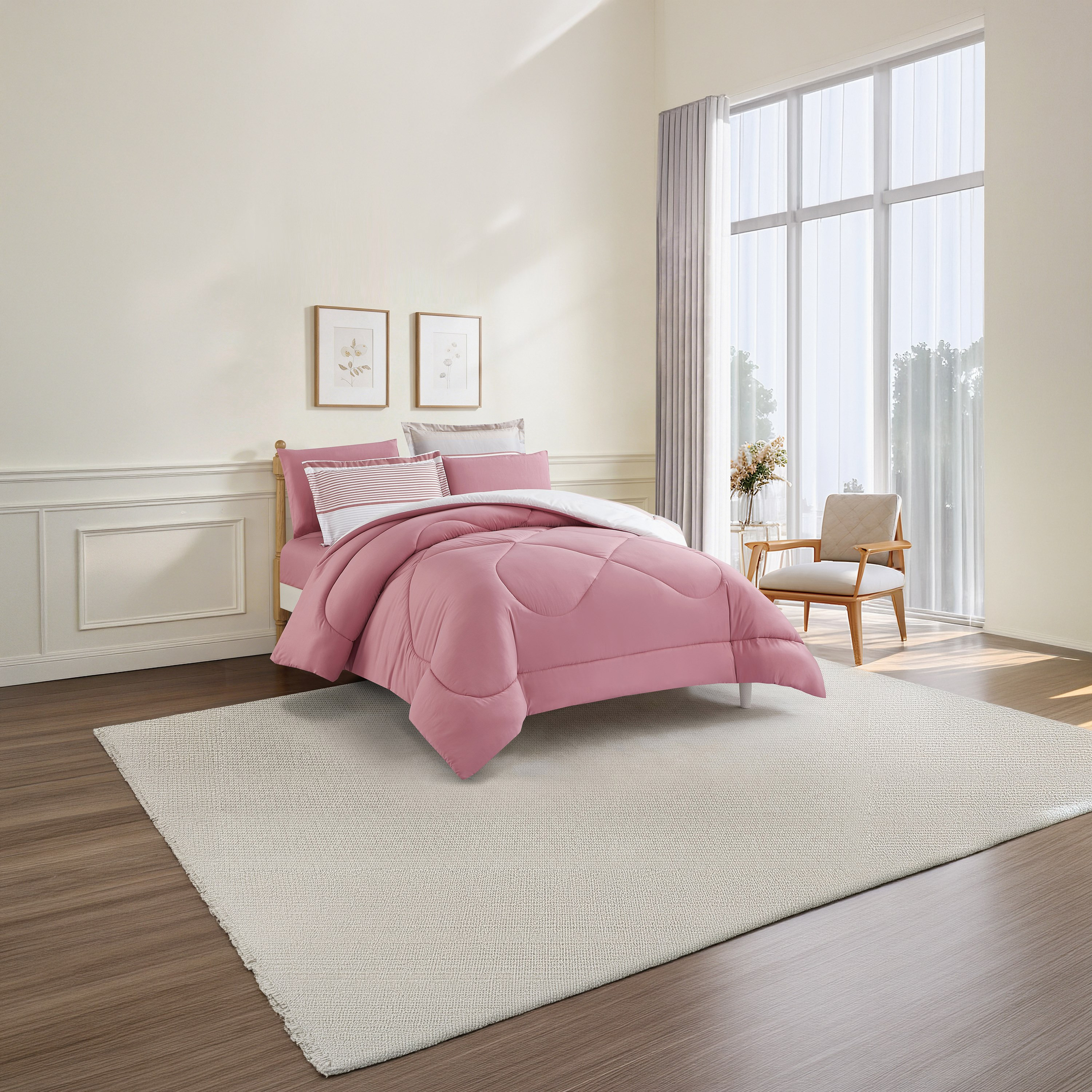 Unique Home All Season Printed Reversible Comforter Set 6pcs Super King Size - 240x260 cms-household-bedding-comfortersandbedspreads-comforters-image-3