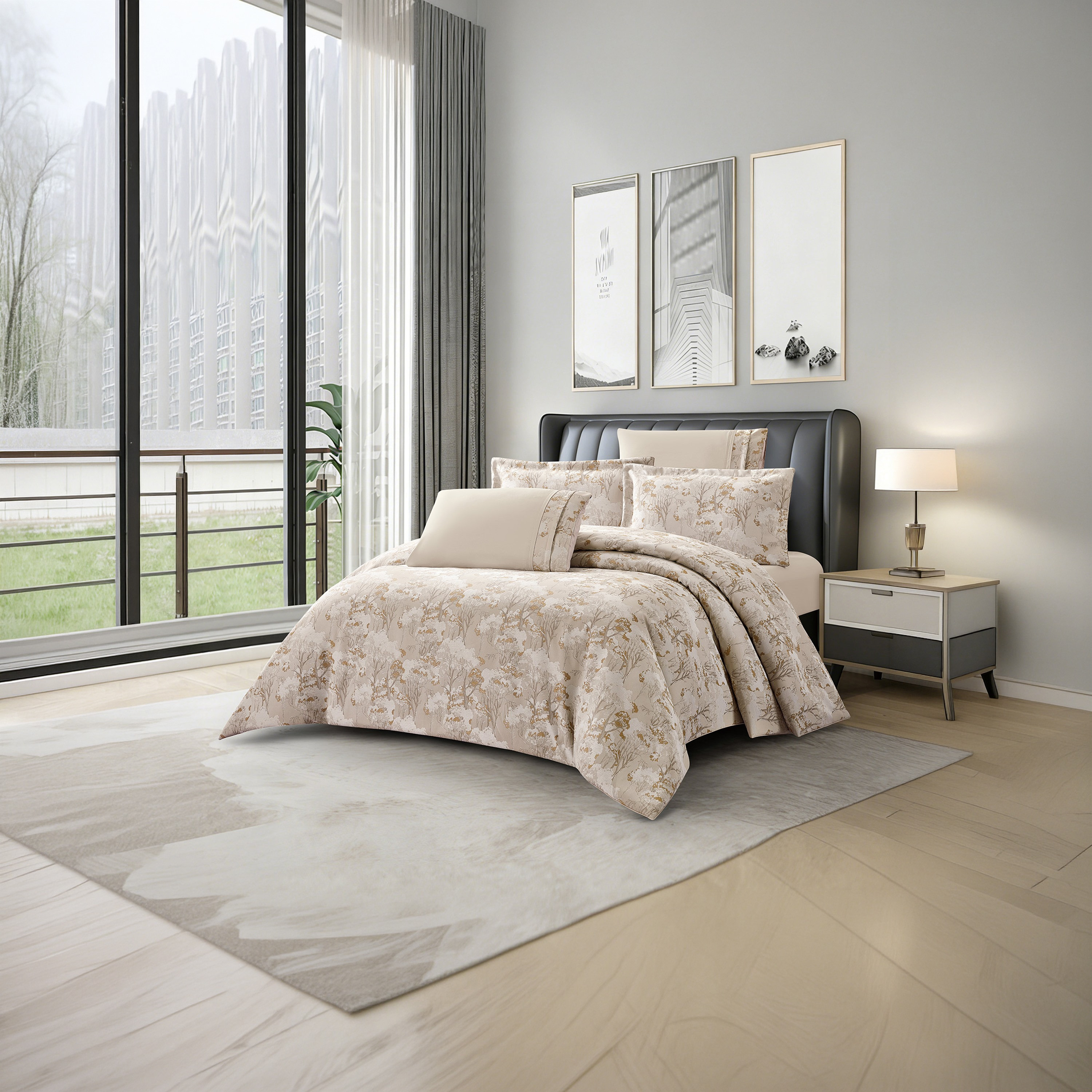 Lifestyle Chenille Super King Floral Printed All Season 6 Piece Comforter Set - 260x240cms-household-bedding-comfortersandbedspreads-comforters-image-1